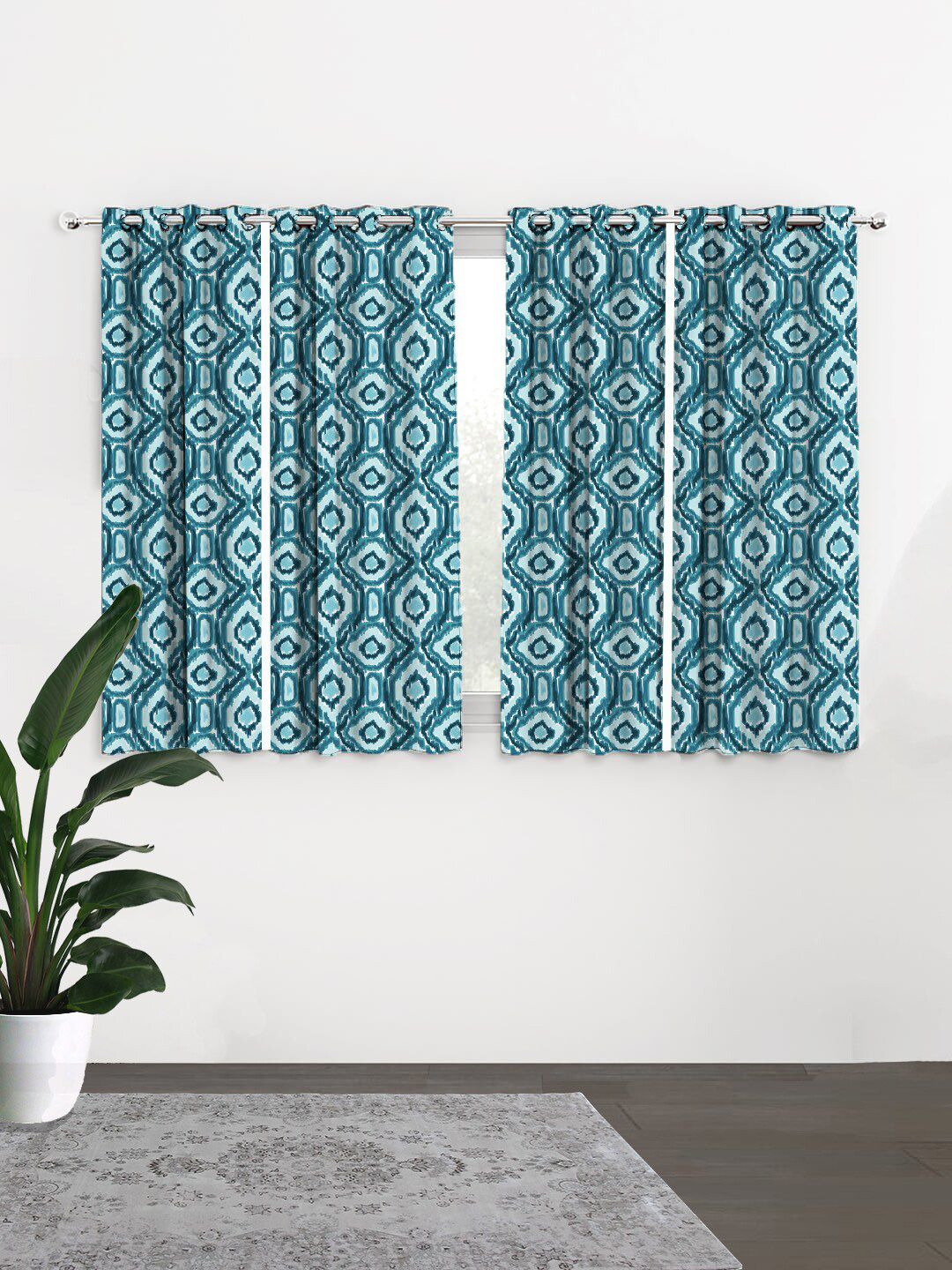 HOUZZCODE Set of 4 Blue & Green Black Out Window Curtains Price in India