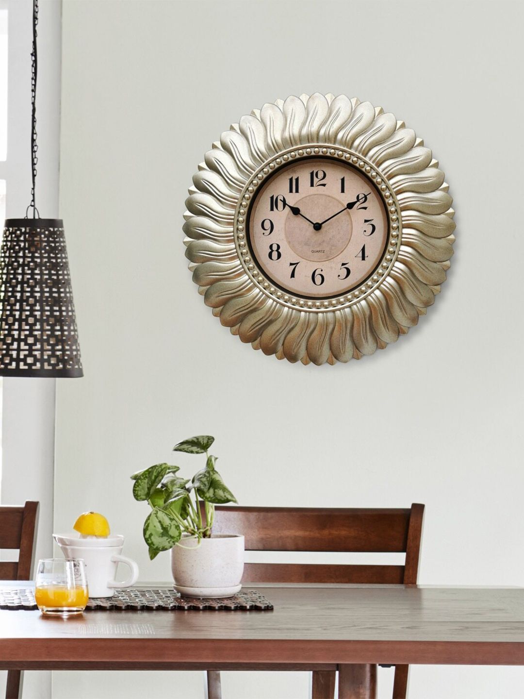 Home Centre Gold & Beige Textured Contemporary Wall Clock Price in India