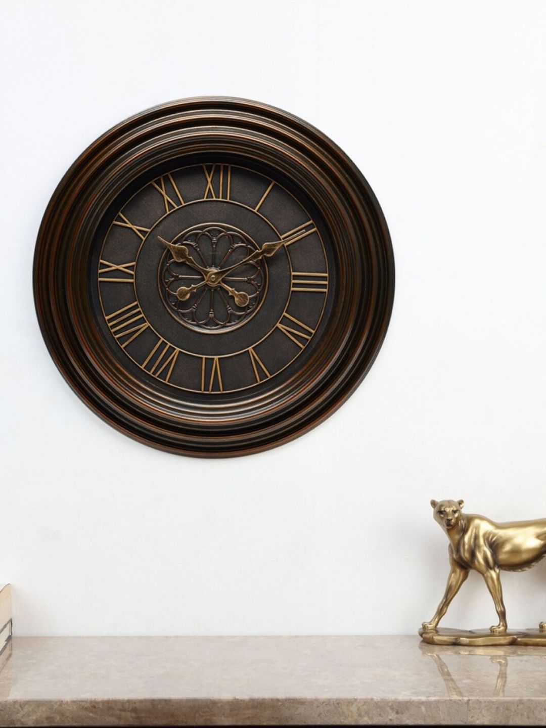 Home Centre Brown & Black Textured Vintage Wall Clock Price in India