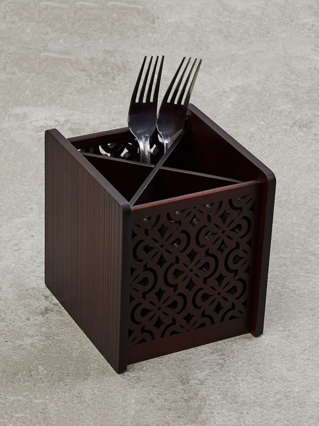 Home Centre Brown Solid Moksha Laser-Cut Wooden Cutlery Holder Price in India