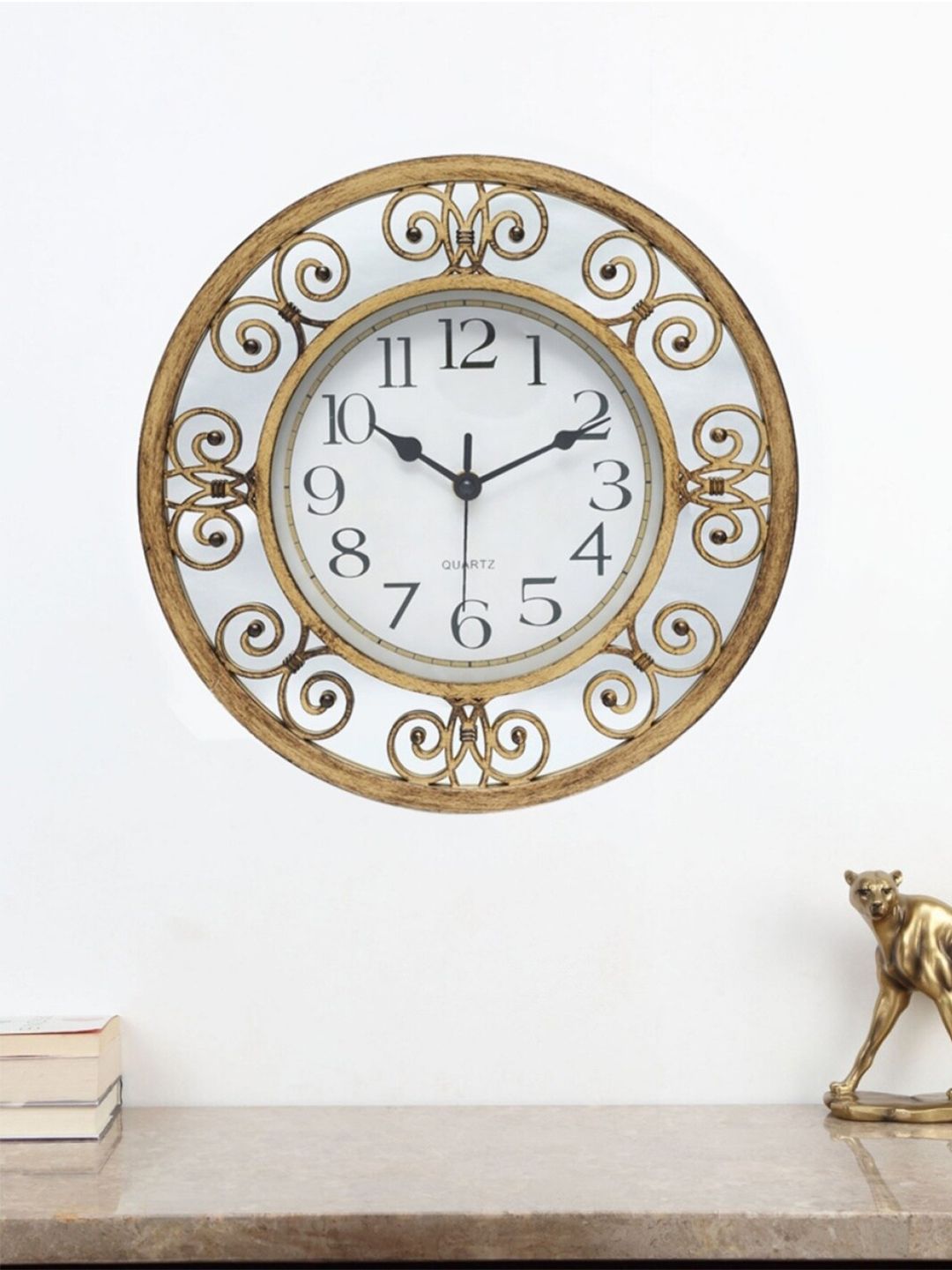 Home Centre Gold & White Textured Contemporary Wall Clock Price in India