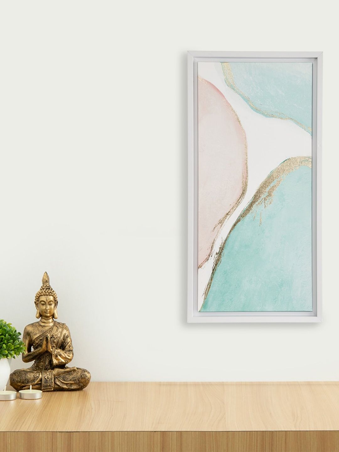 Home Centre Sea Green & Beige Artistry Abstract Brush Stroke Wall Art Price in India