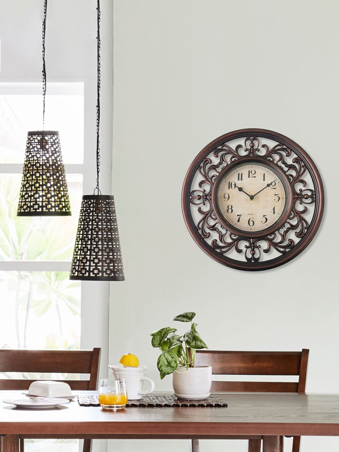 Home Centre Beige Textured Vintage Wall Clock Price in India