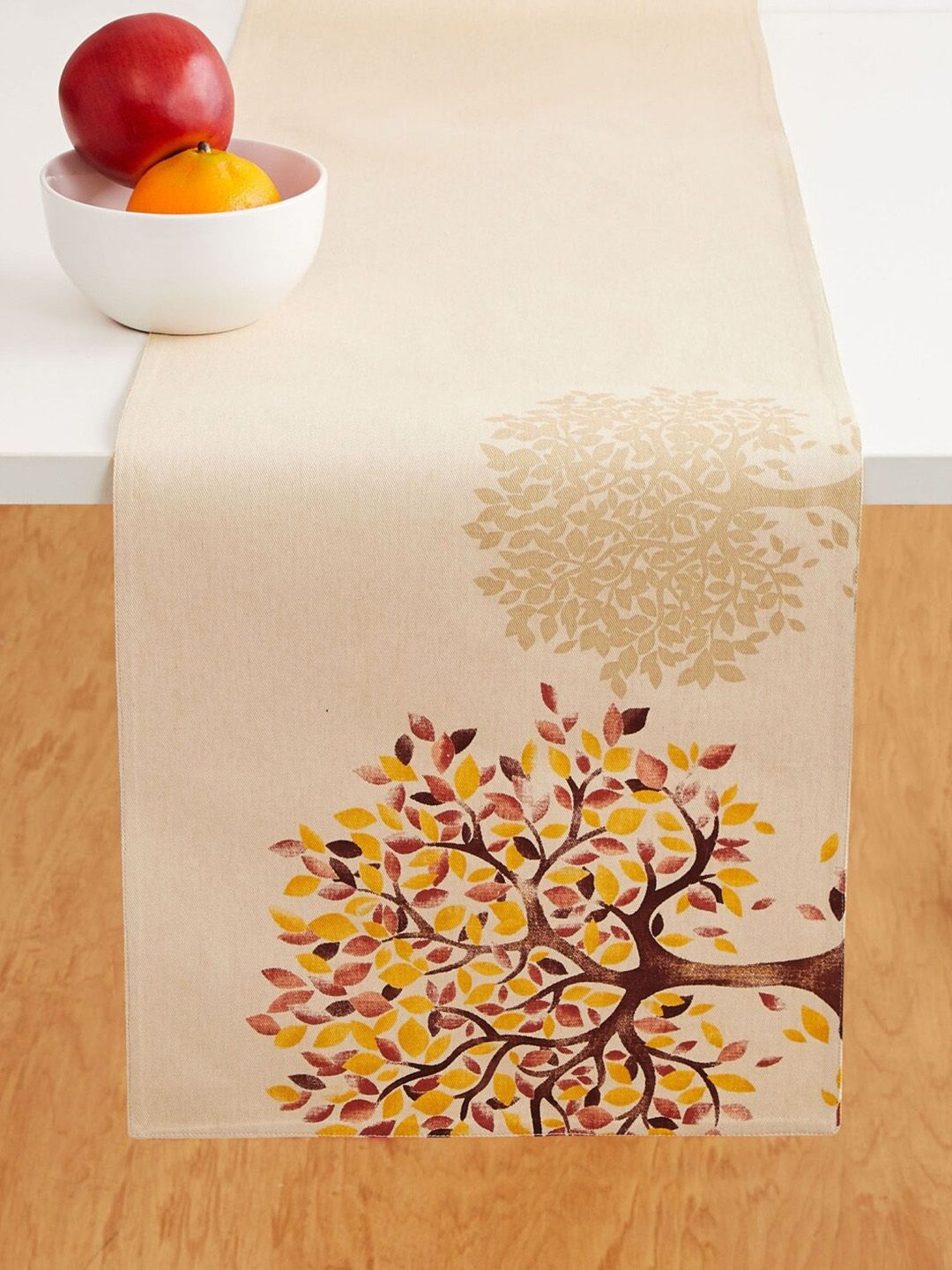 Home Centre Yellow & Beige Meadows Harvest Printed Cotton Rectangular Reversible Table Runner Price in India