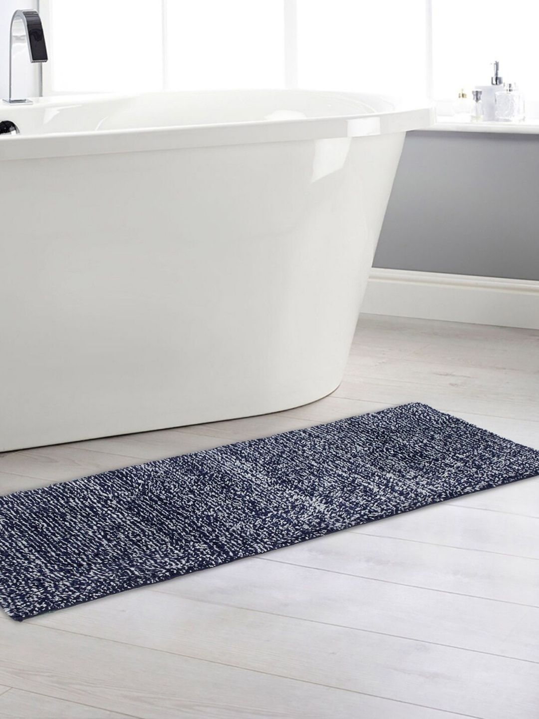 Home Centre Navy Blue & White Textured Rectangular Bath Rug Price in India