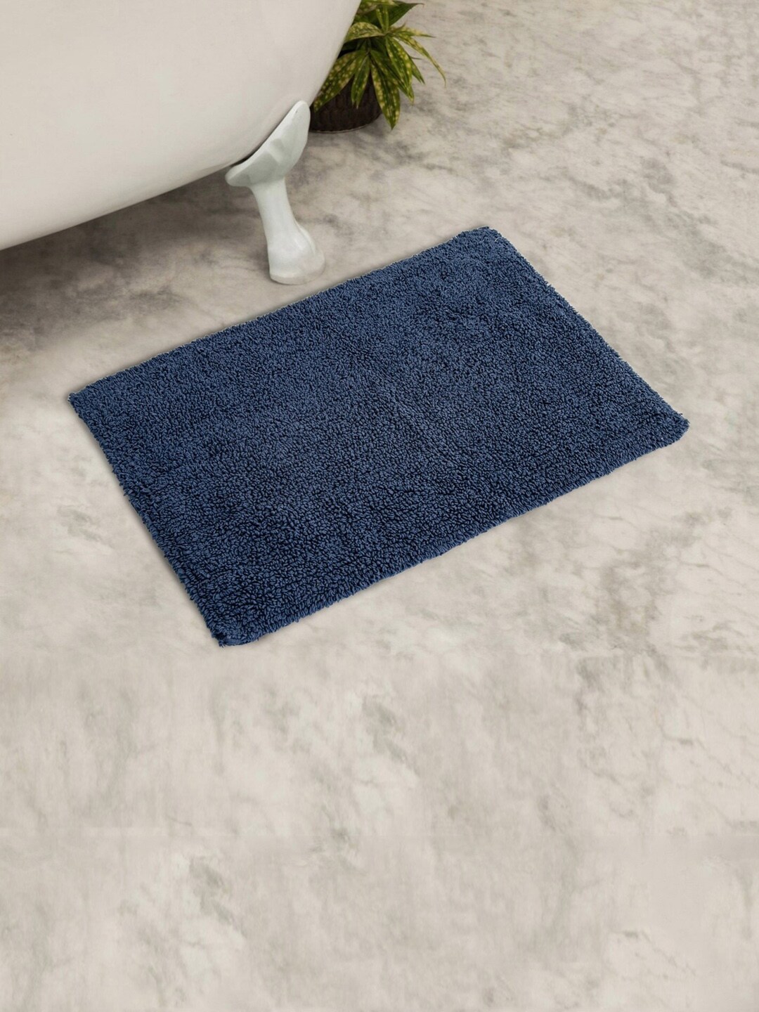 Home Centre Navy Blue Colour Connect Solid Rectangular Cotton Bath Rug Price in India
