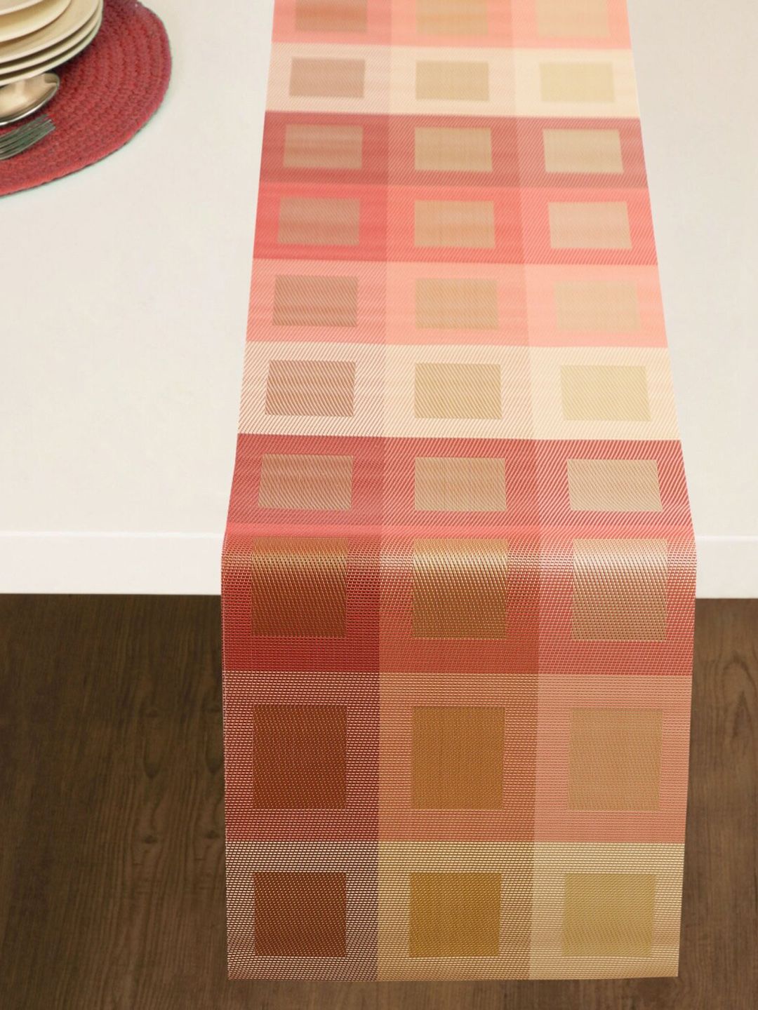Home Centre Brown & Pink Eden Checked Rectangular Table Runner Price in India