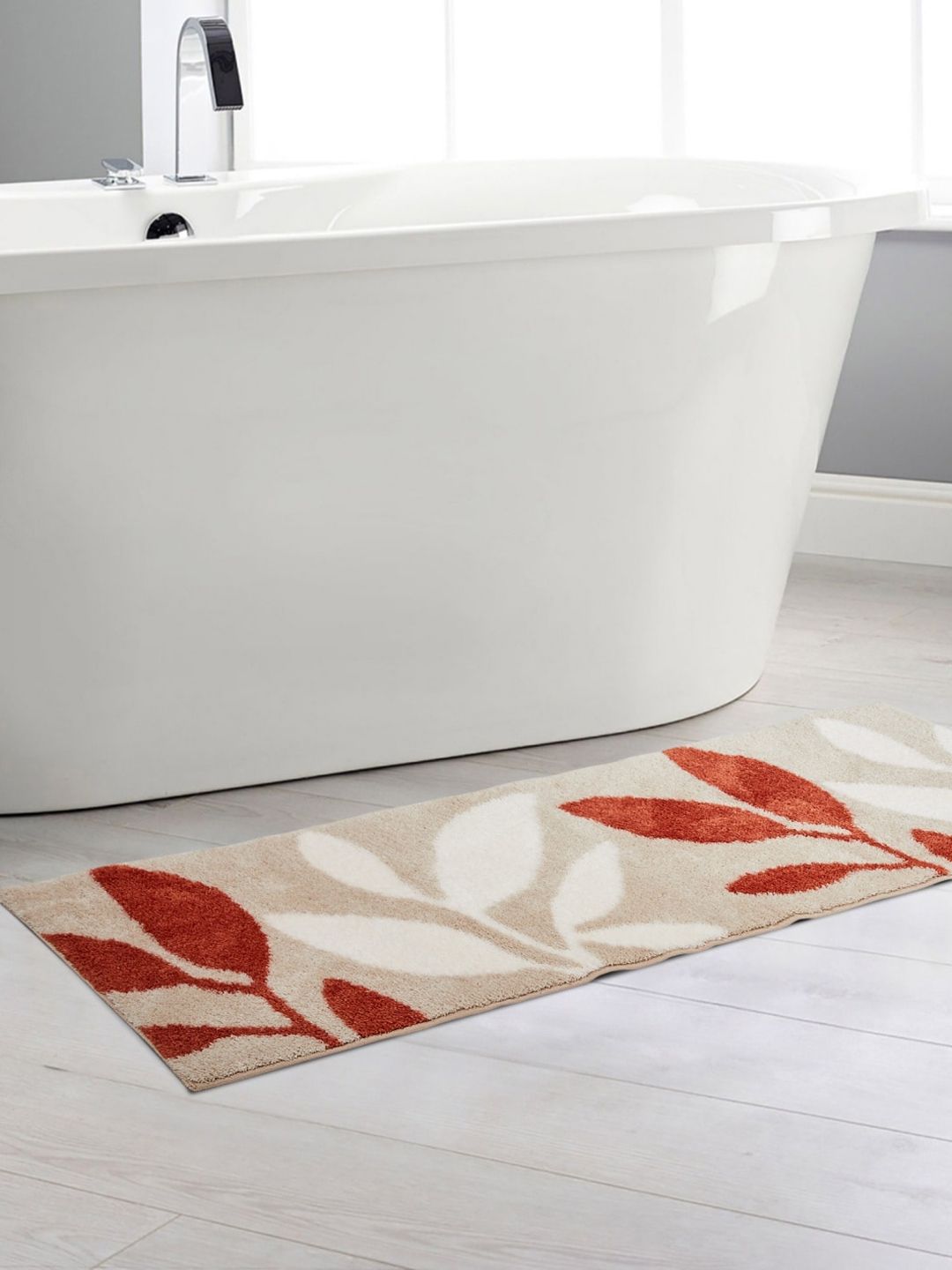 Home Centre Beige & White Printed Anti-Skid Bath Runner Price in India