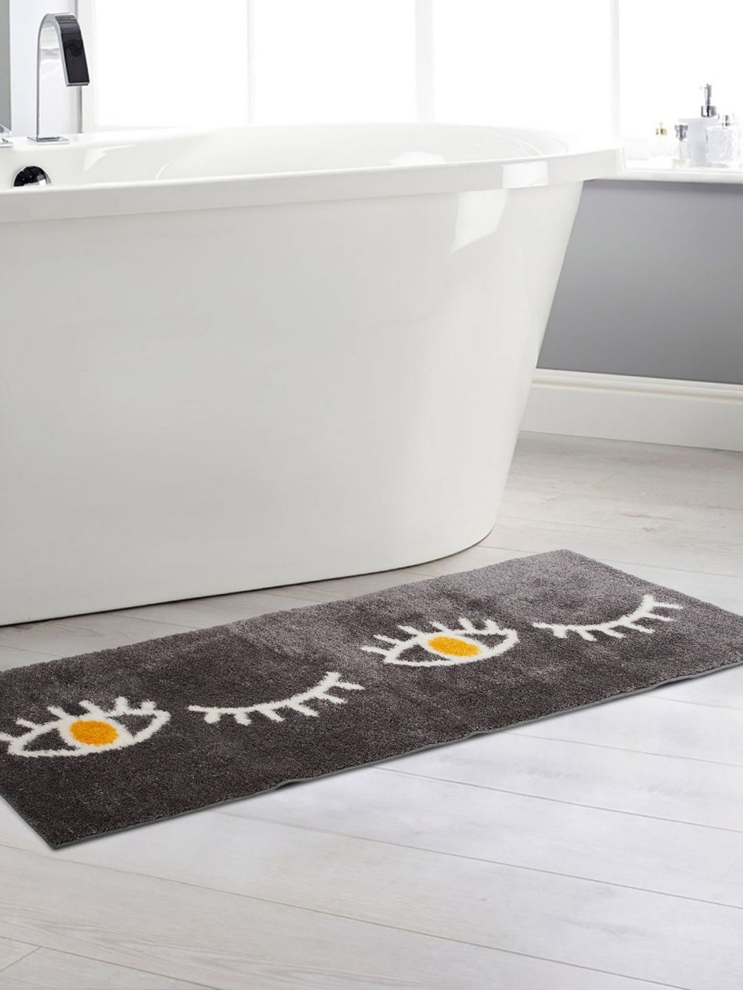 Home Centre Grey & White Medley Printed Bath Anti-Skid Runner Price in India