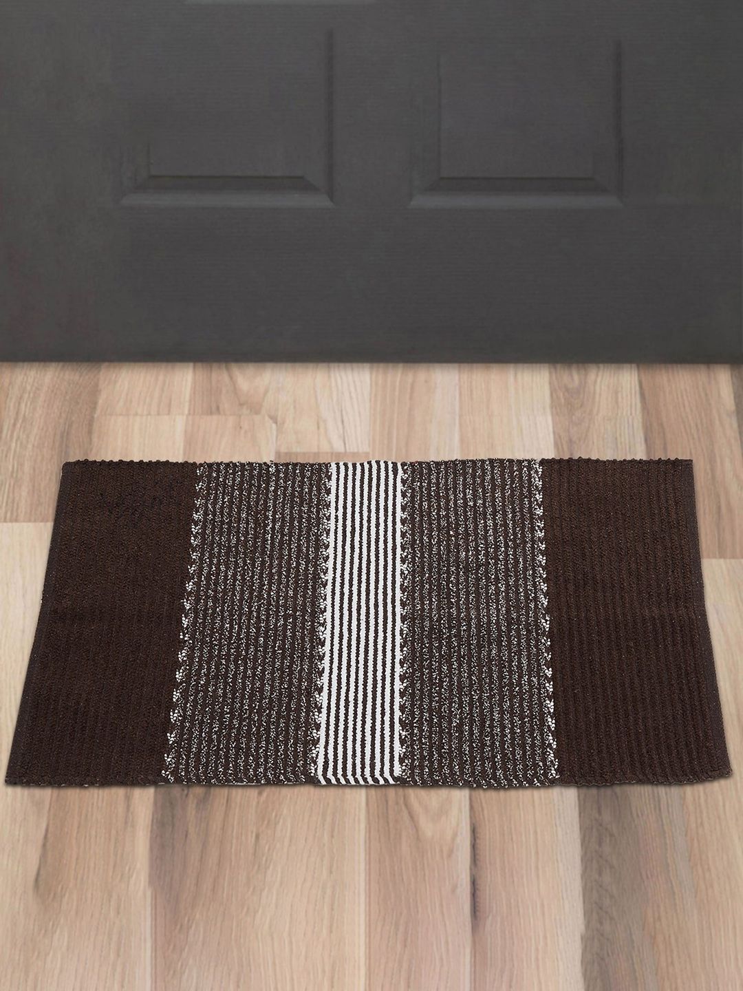 Home Centre Brown & White Striped Cotton Anti-Skid Door Mats Price in India