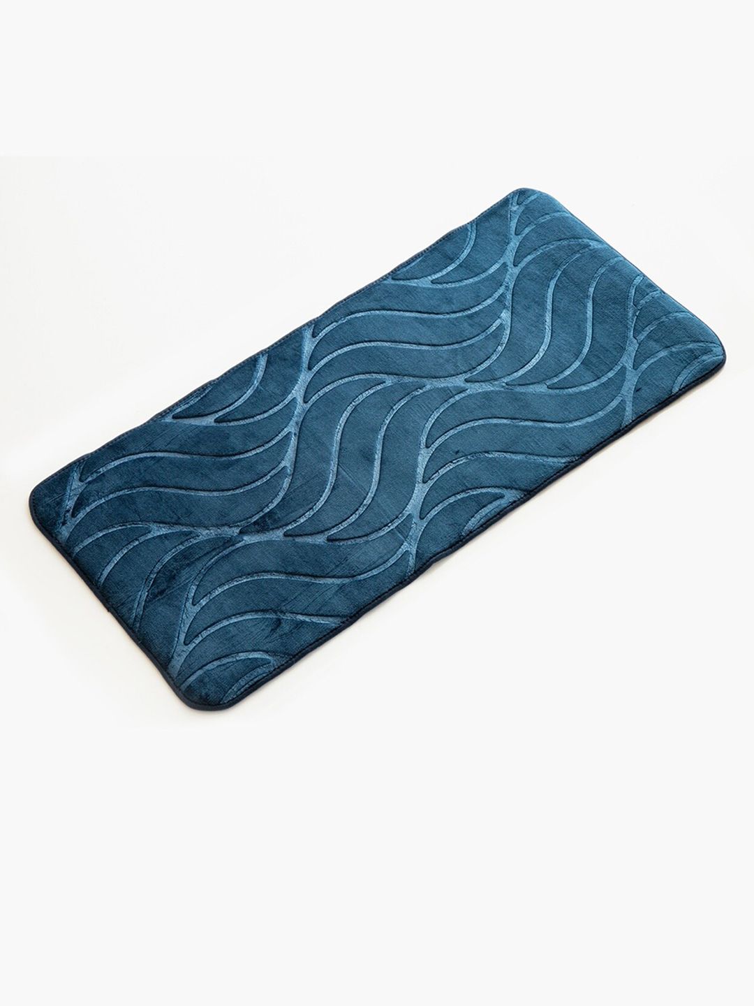 Home Centre Blue Solid Embossed Bath Mat Price in India