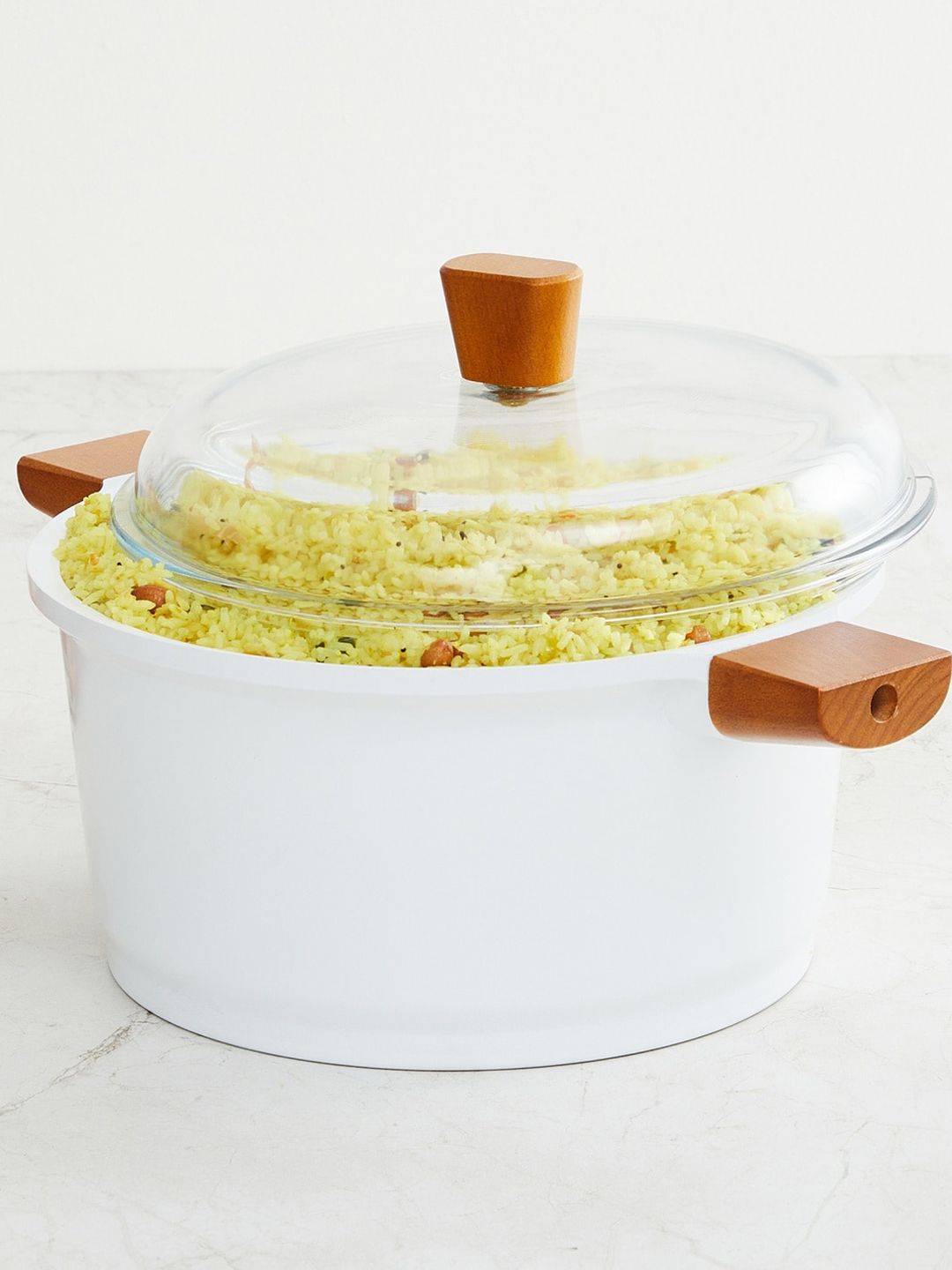 Home Centre White Solid Marshmallow Ceramic Casserole with Lid Price in India