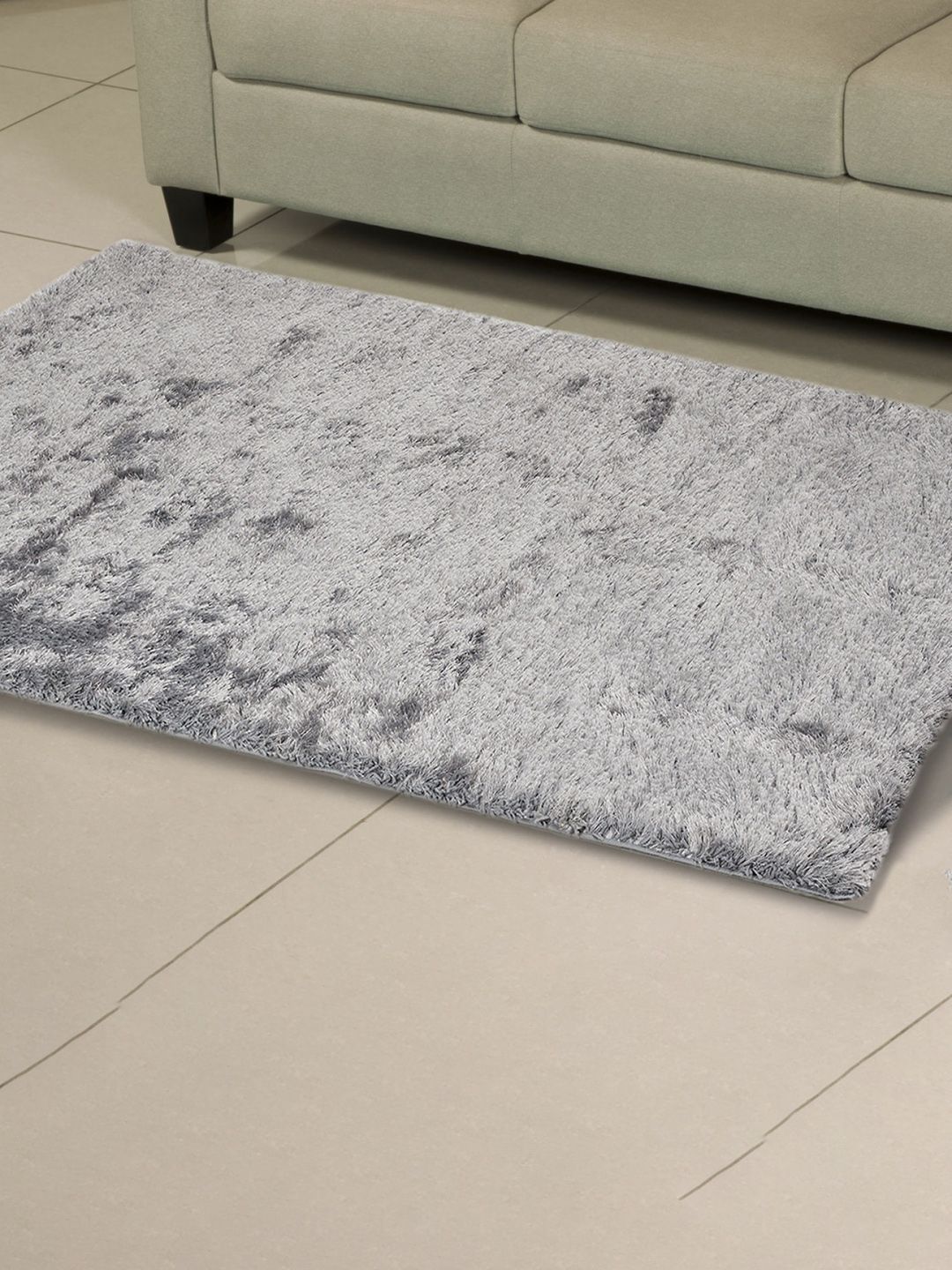 Home Centre Grey Solid Eyelash Textured Rectangular Anti-Skid Carpet Price in India