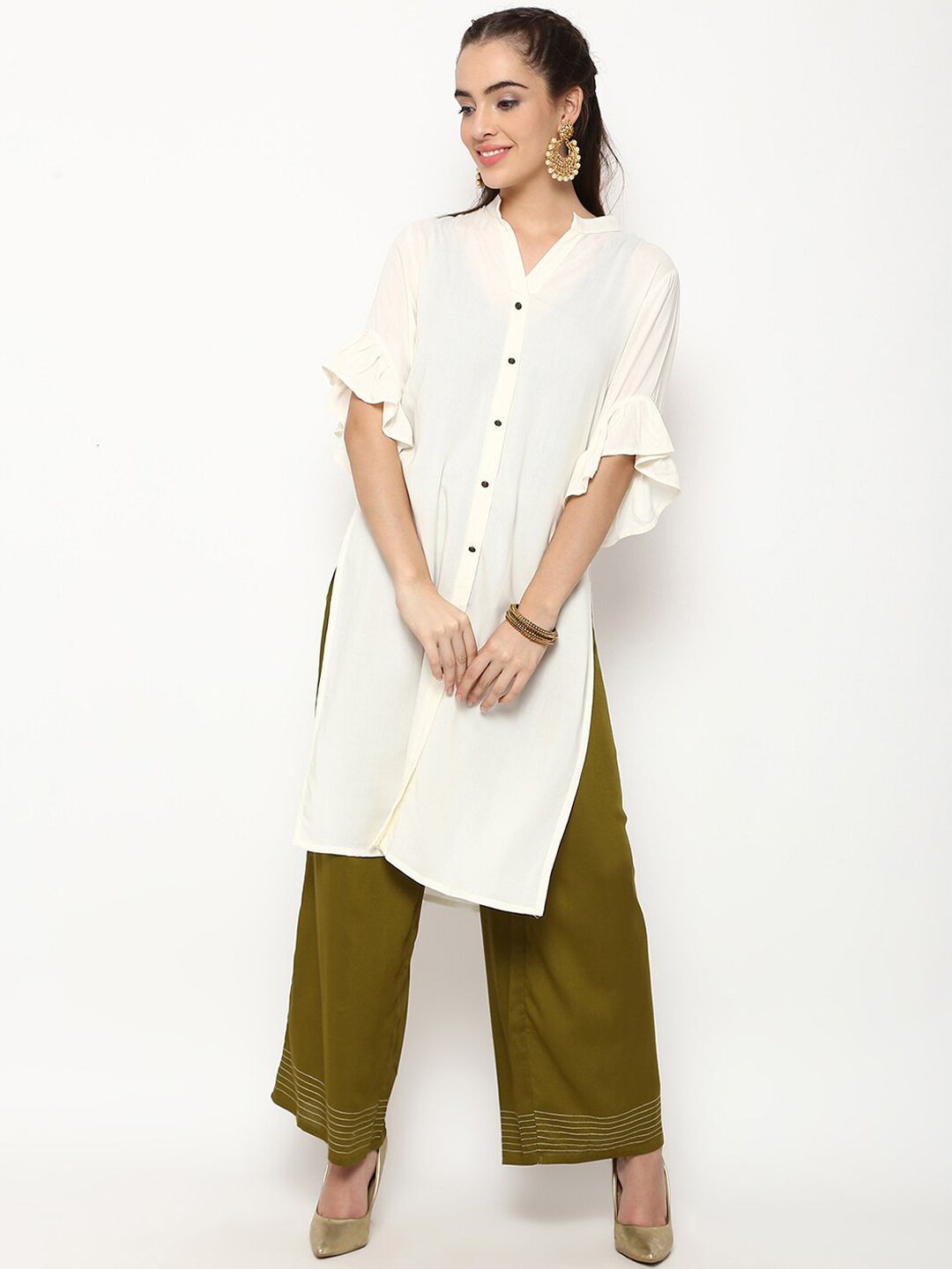 V2 Value & Variety Women Off White Solid Kurta