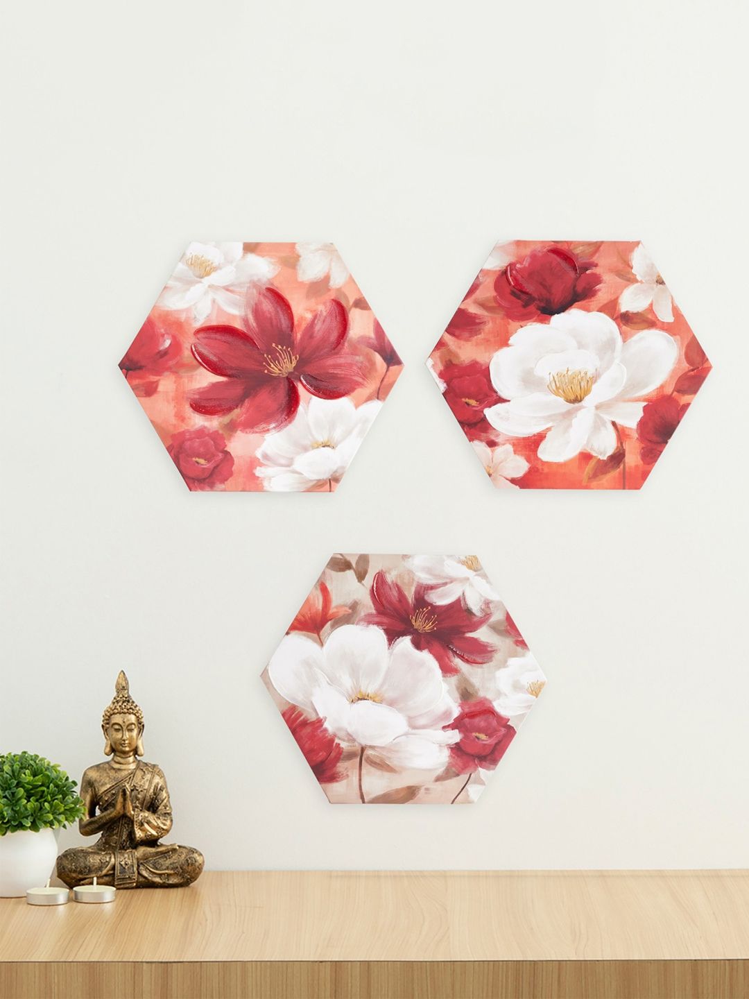 Home Centre Set Of 3 Pink Hexagon Flower Picture Frame Price in India