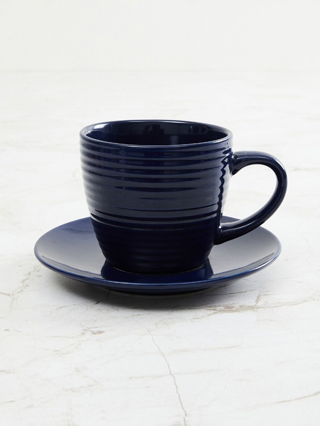 Home Centre Navy Blue Set Of 2 Solid Cup & Saucer 220 ml Price in India
