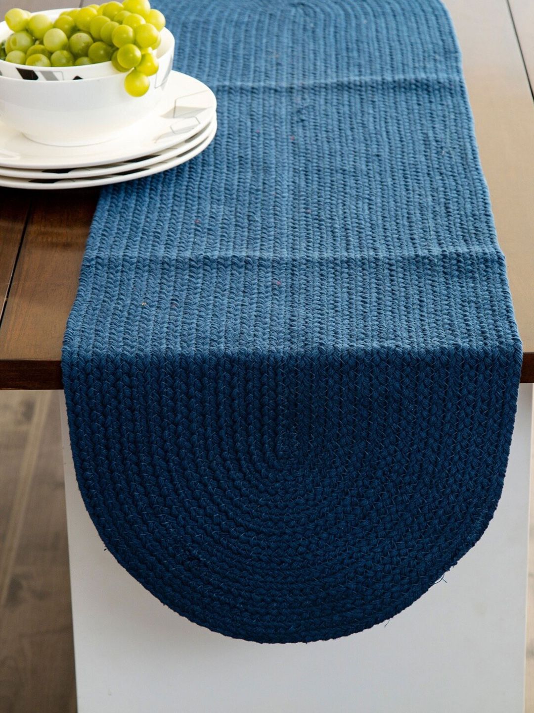 Home Centre Blue Solid Pure Cotton Braided Table Runner Price in India