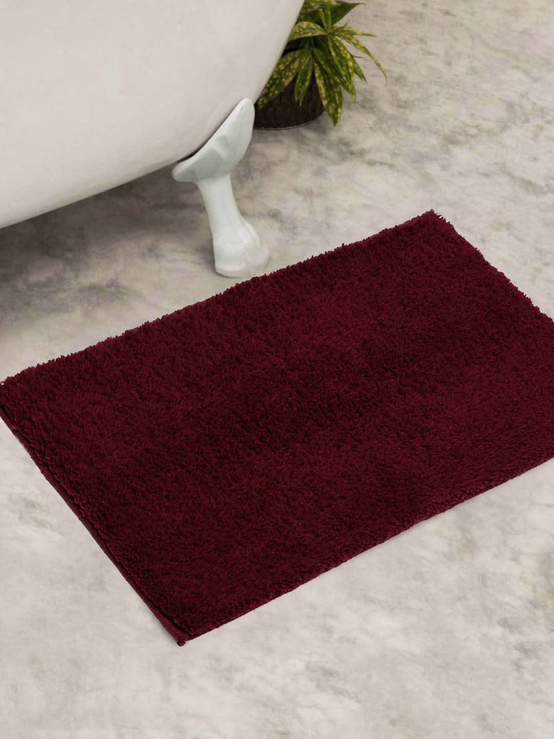 Home Centre Burgundy Solid Colour ConnectRectangular Anti-Skid Bath Rug Price in India