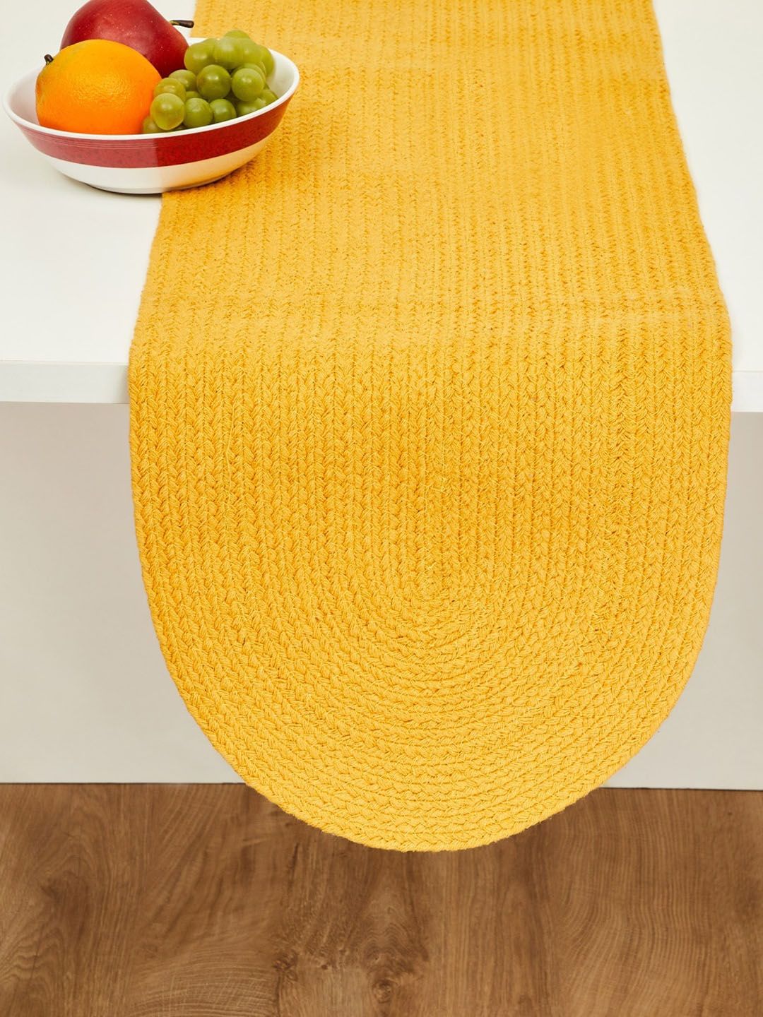 Home Centre Mustard Yellow Solid Colour Connect Braided Pure Cotton Table Runner Price in India