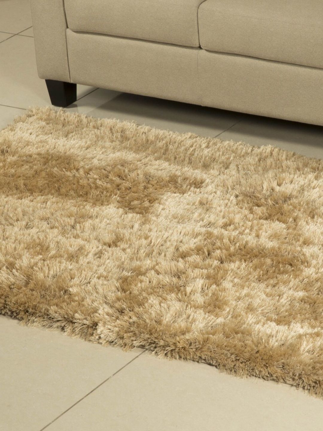 Home Centre Beige Eyelash Solid Shaggy Tufted Rectangular Anti-Skid Carpet Price in India