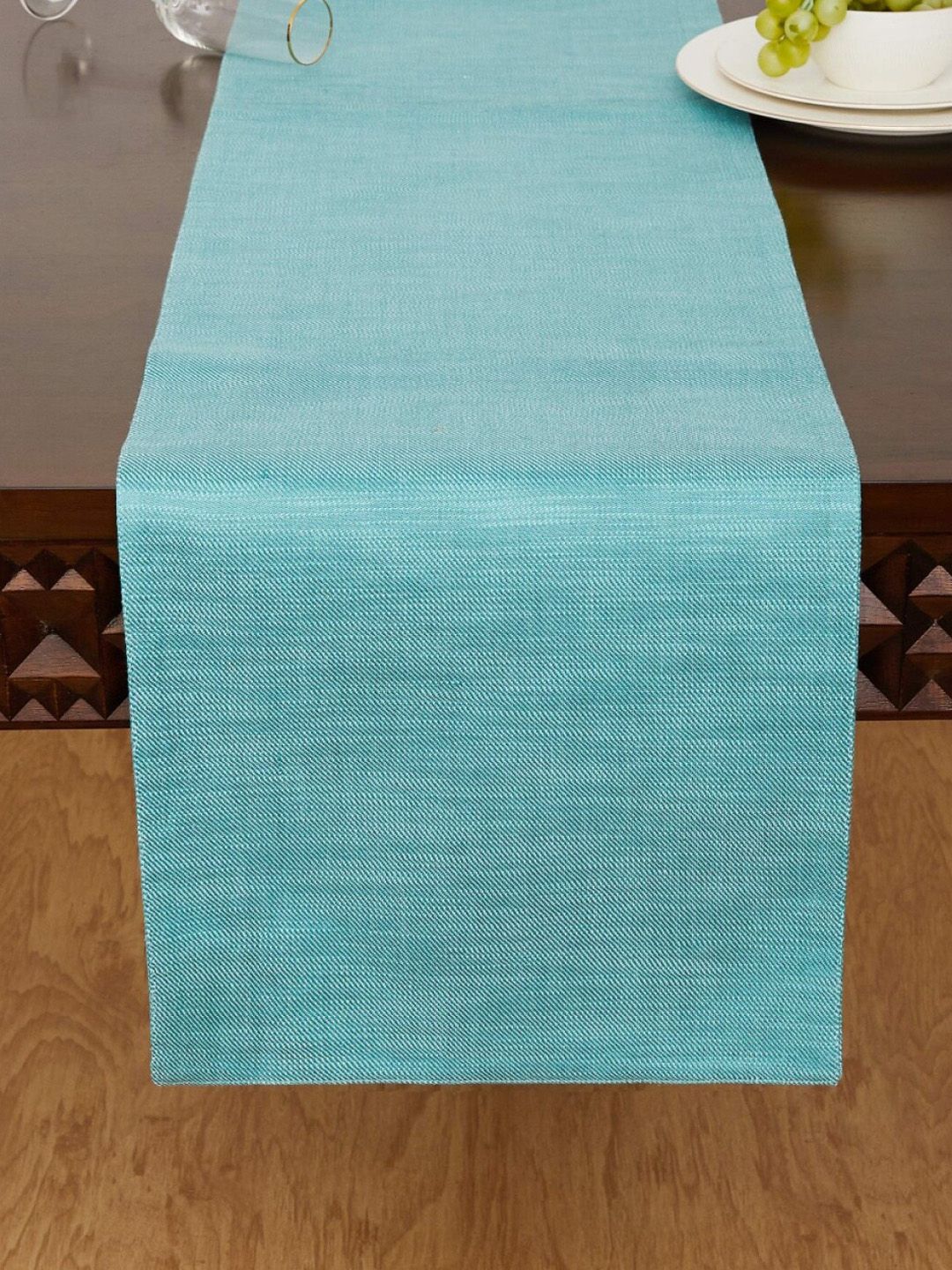 Home Centre Blue Textured Cotton Rectangular Table Runner Price in India