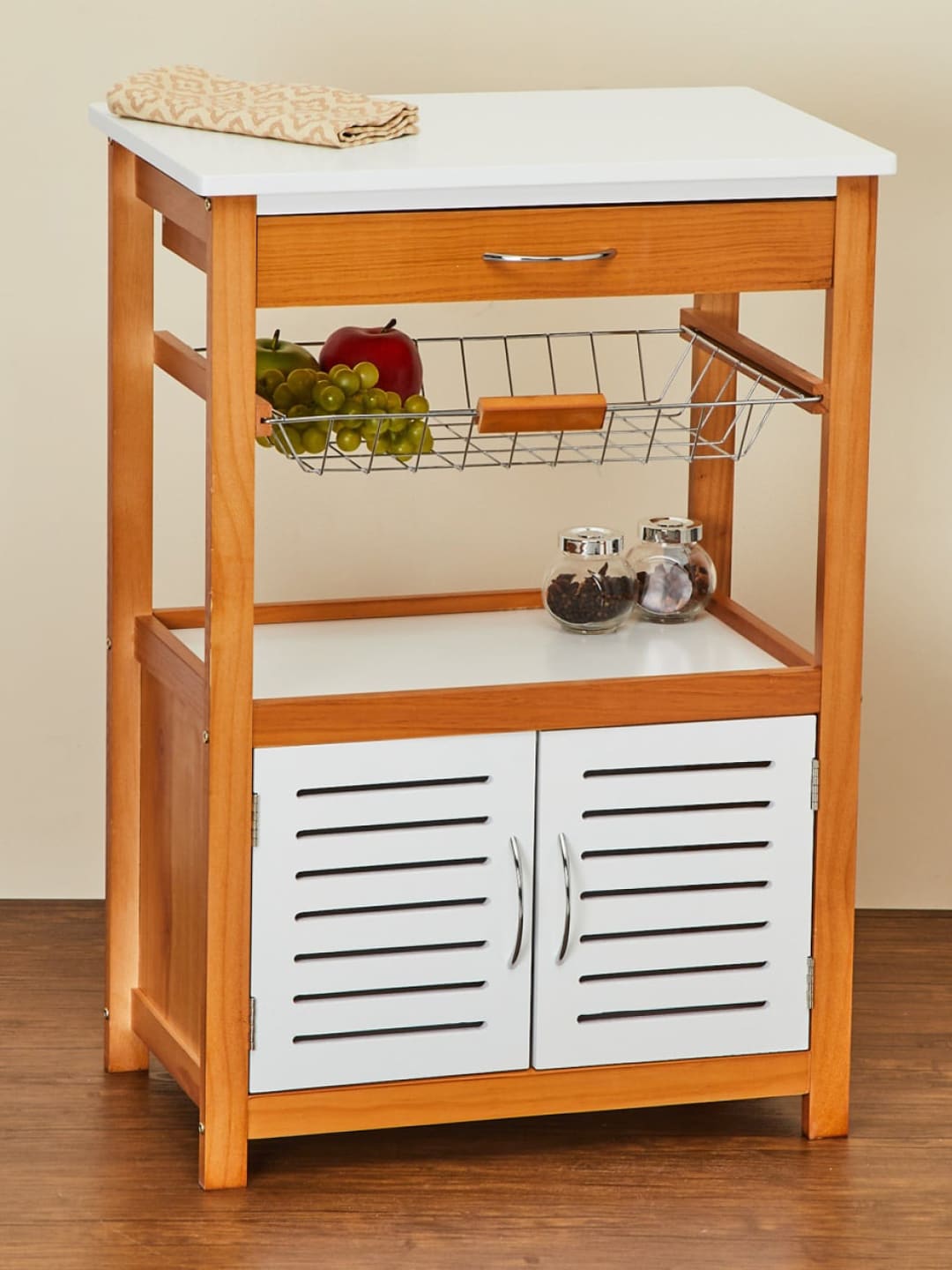 Home centre Multicolor Solid Tranzit Wooden Rectangular-Shaped Kitchen Trolley Price in India