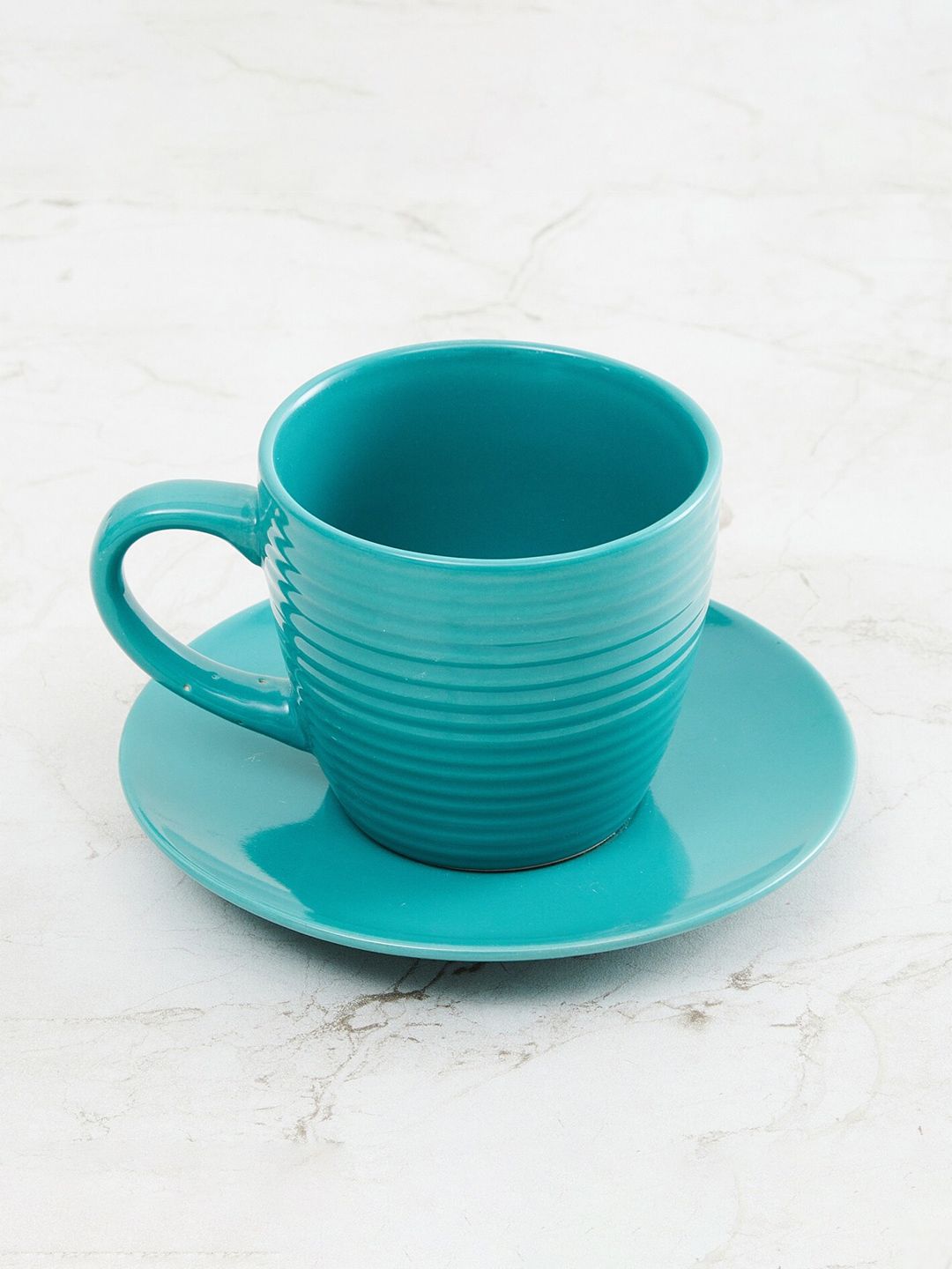 Home Centre Blue Textured Stoneware Cups and Saucers Set 220 ml Price in India