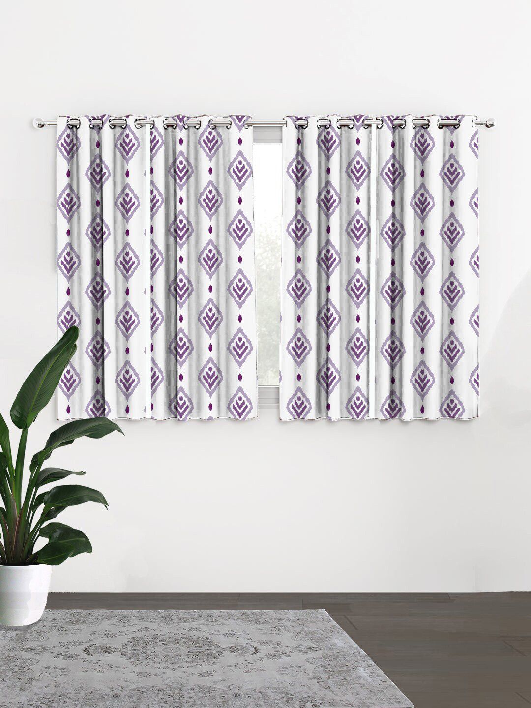 HOUZZCODE White & Purple Set of 4 Black Out Window Curtains Price in India