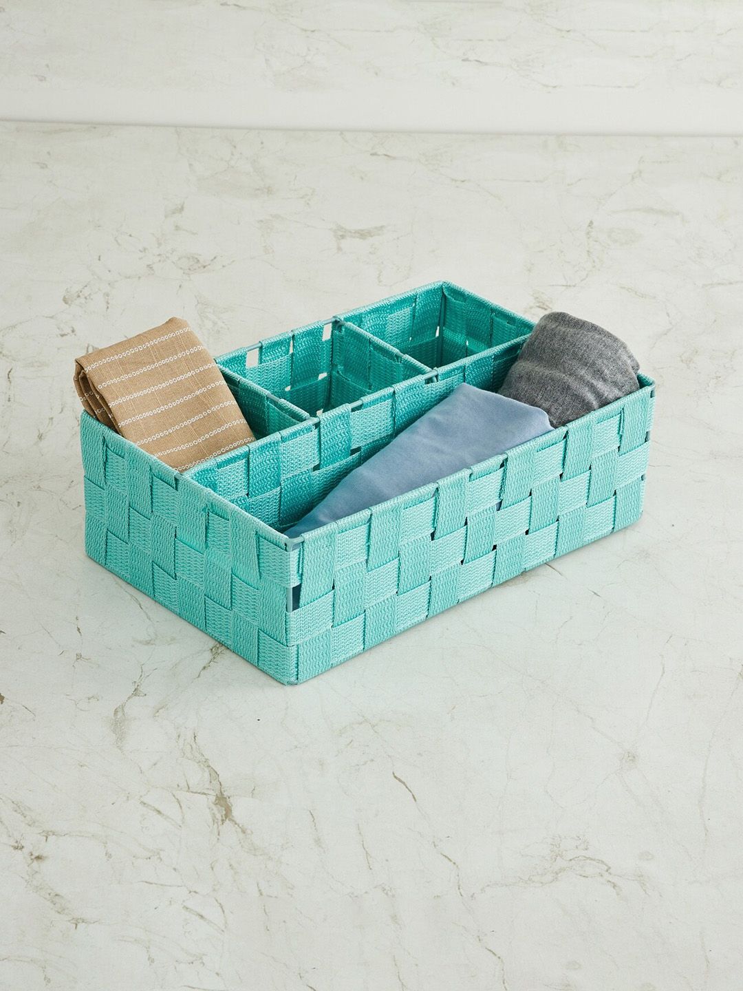 Home Centre Turquoise Blue Self Design Norma Wilton Partition Storage Basket Price in India