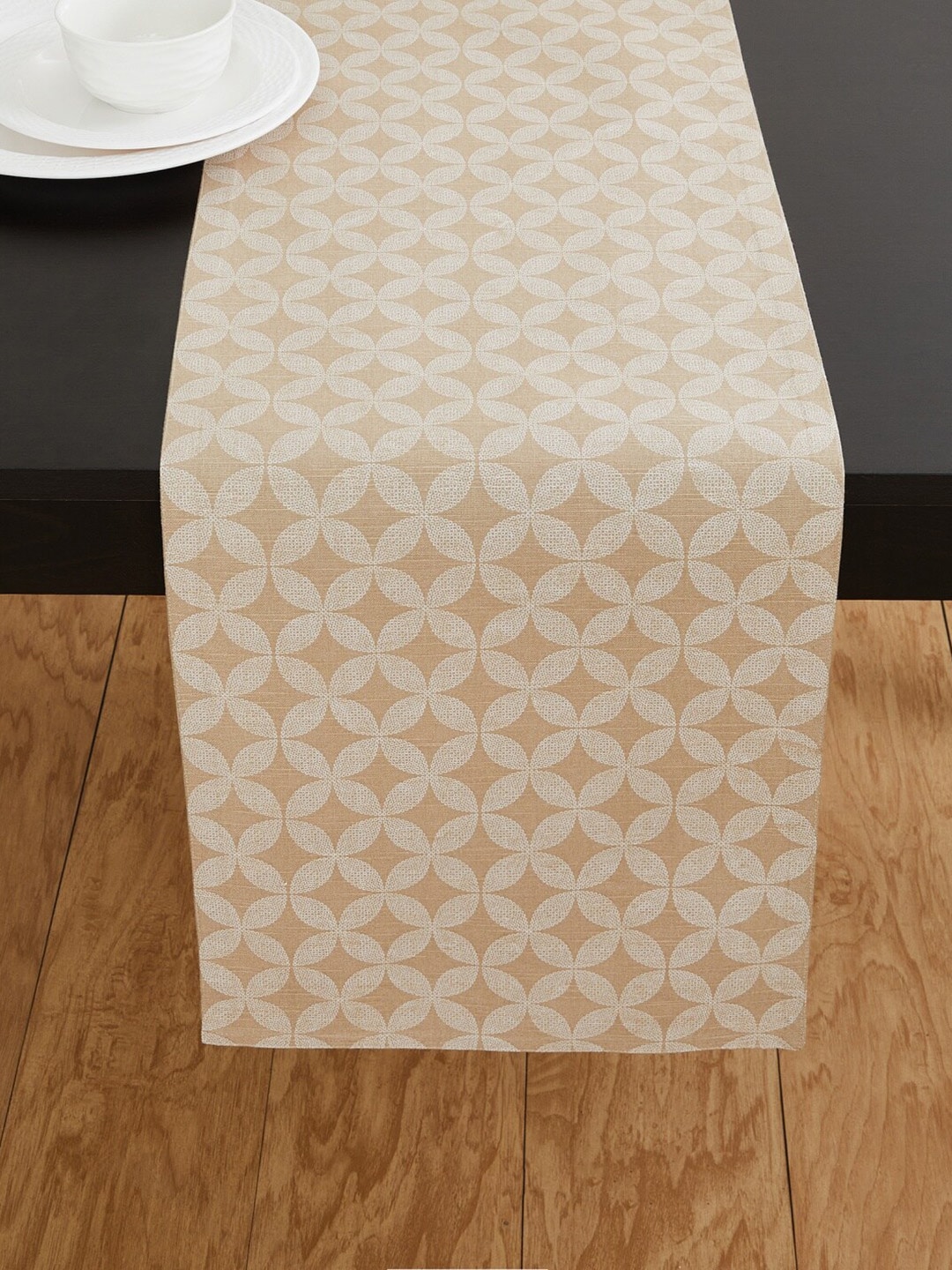 Home Centre Beige & White Marshmallow Printed Cotton Table Runner Price in India