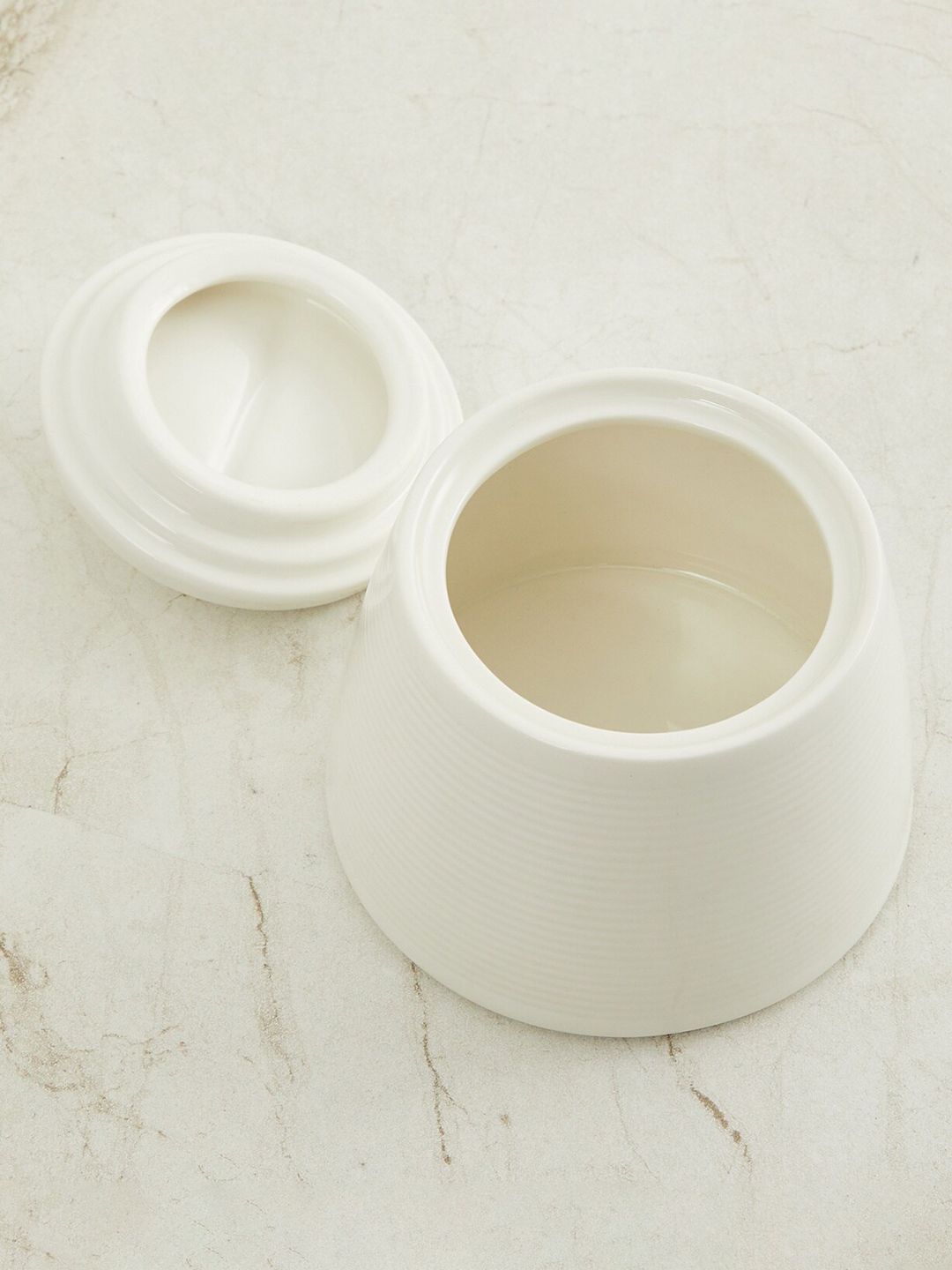 Home Centre White Solid Porcelain Marshmallow Textured Sugar Pot Price in India