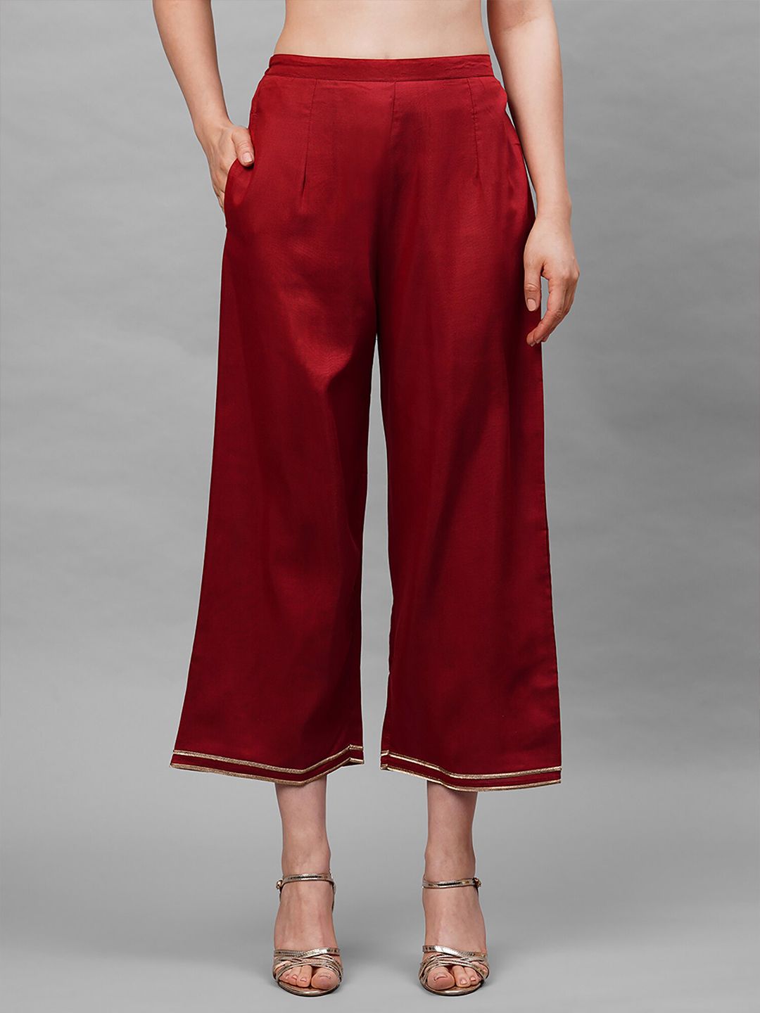 Indo Era Women Red Solid Straight Palazzos Price in India