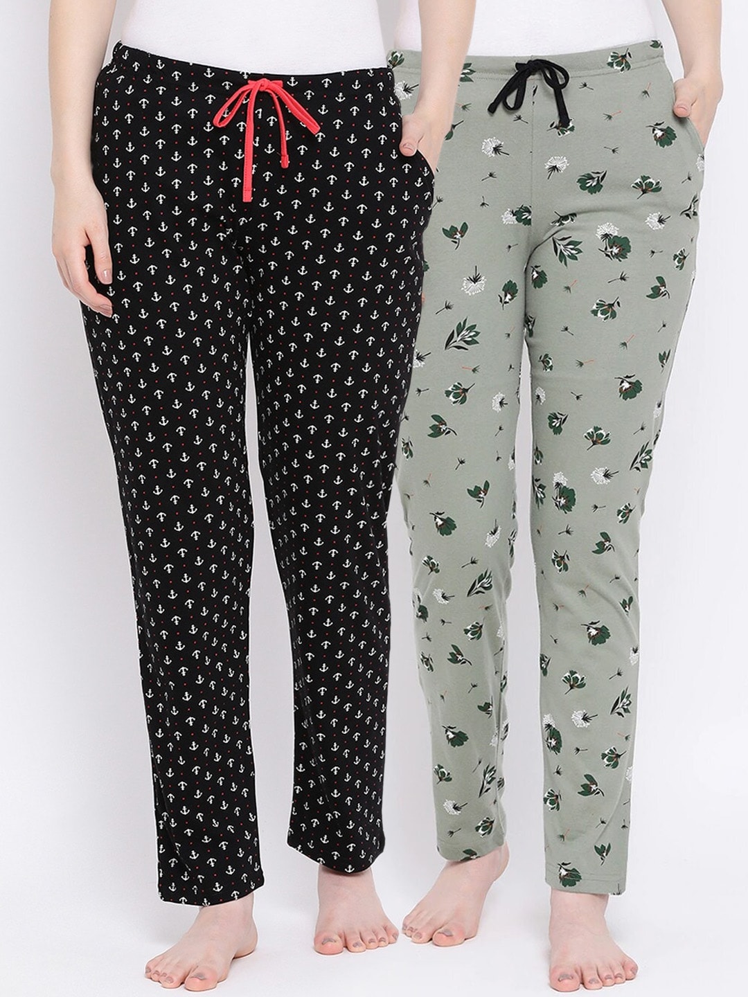 Kanvin Women Pack Of 2 Printed Pure Cotton Lounge Pants PJ1070+PJ1078 Price in India