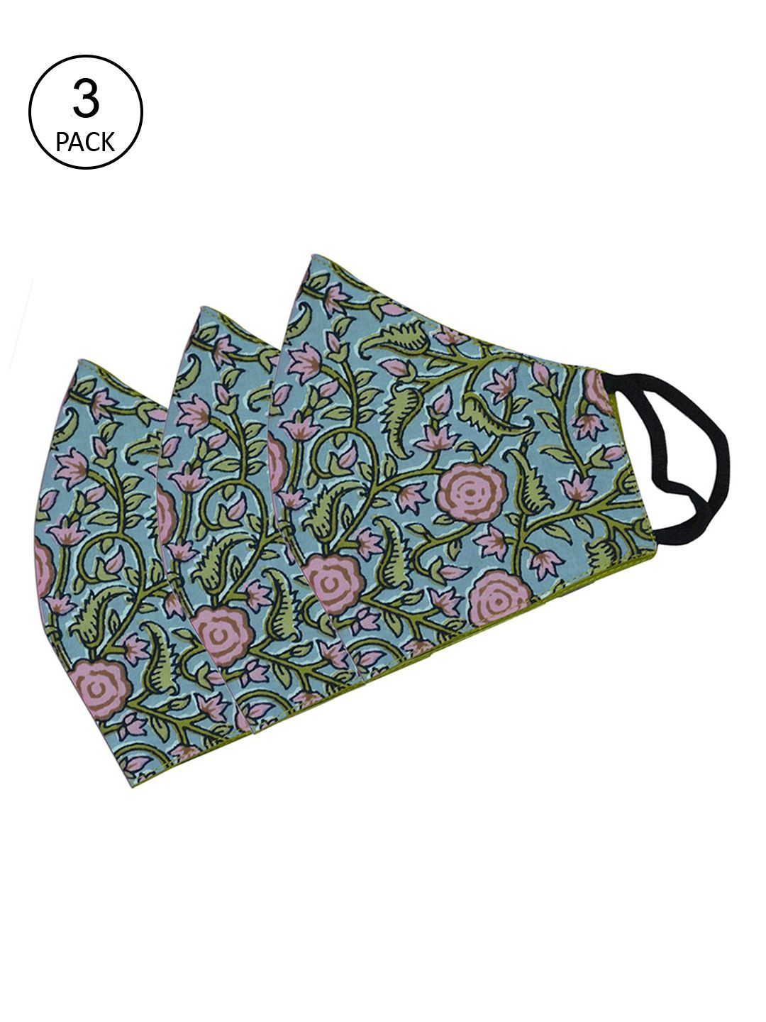Tossido Women Pack Of 3 Green & Pink Printed 100% Pure Cotton Premium 3-Ply Reusable Cloth Masks Price in India