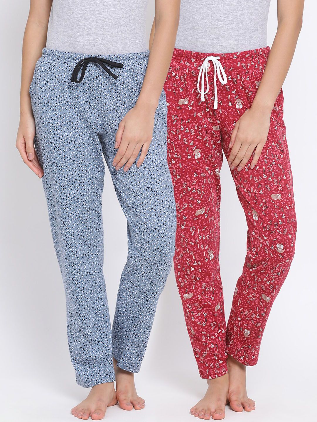 Kanvin Women Pack of 2 Printed Pure Cotton Lounge Pants PJ1112+PJ1115 Price in India