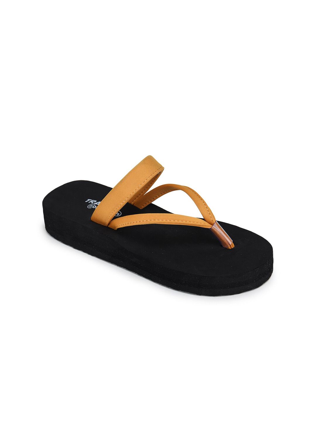 TRASE Women Yellow & Black Solid Heeled Thong Flip-Flops Price in India