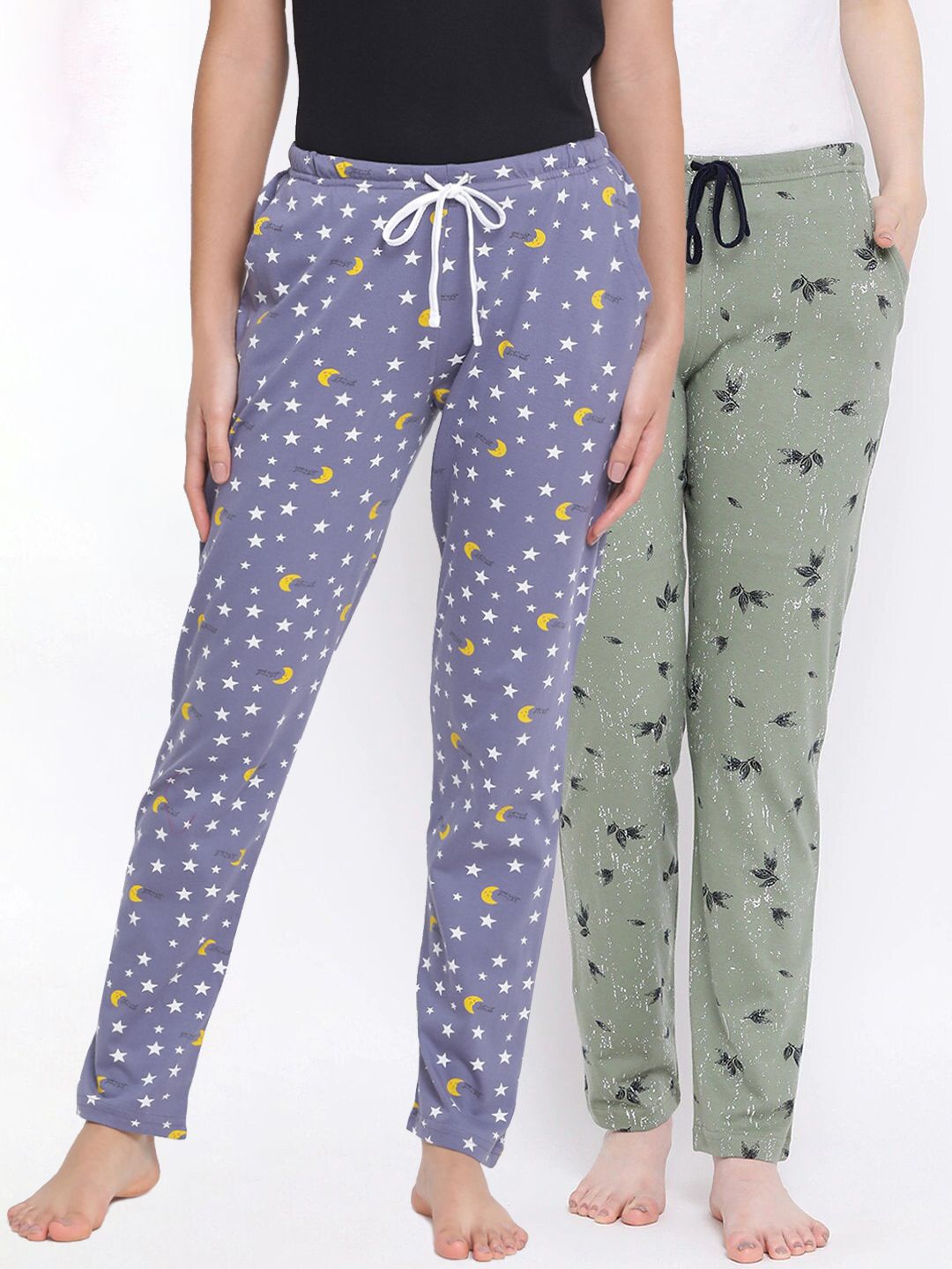 Kanvin Women Pack of 2 Printed Pure Cotton Lounge Pants PJ1113+PJ1122 Price in India