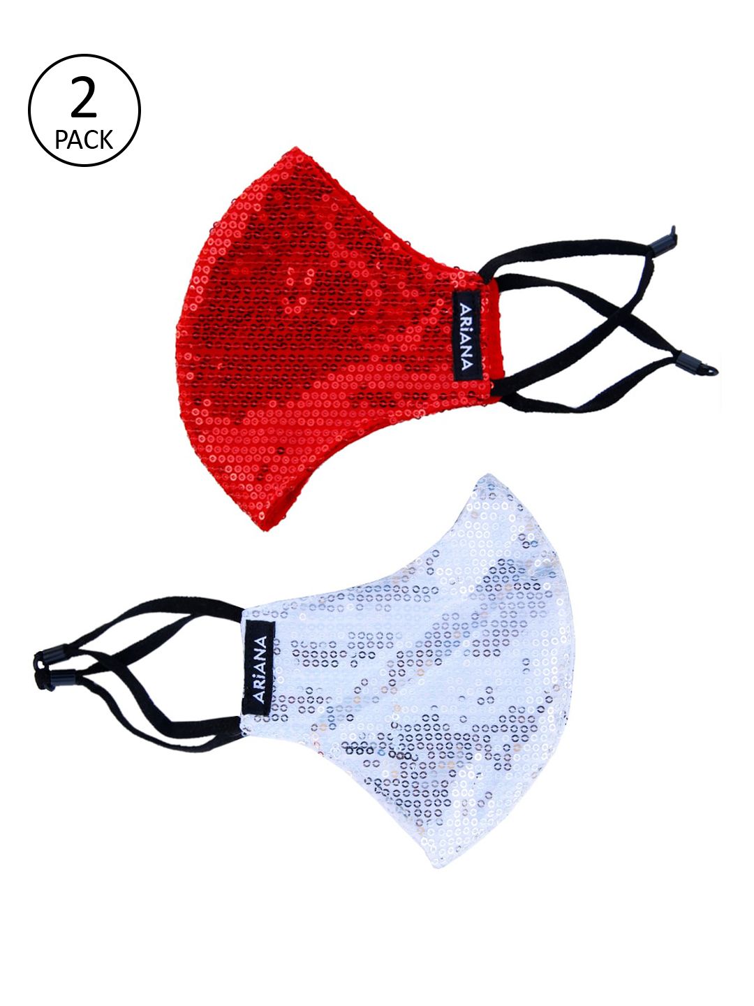 Ariana Women Pack Of 2 Sequined 2-Ply Red & White Duosafe Plus Bling Cotton Cloth Mask Price in India