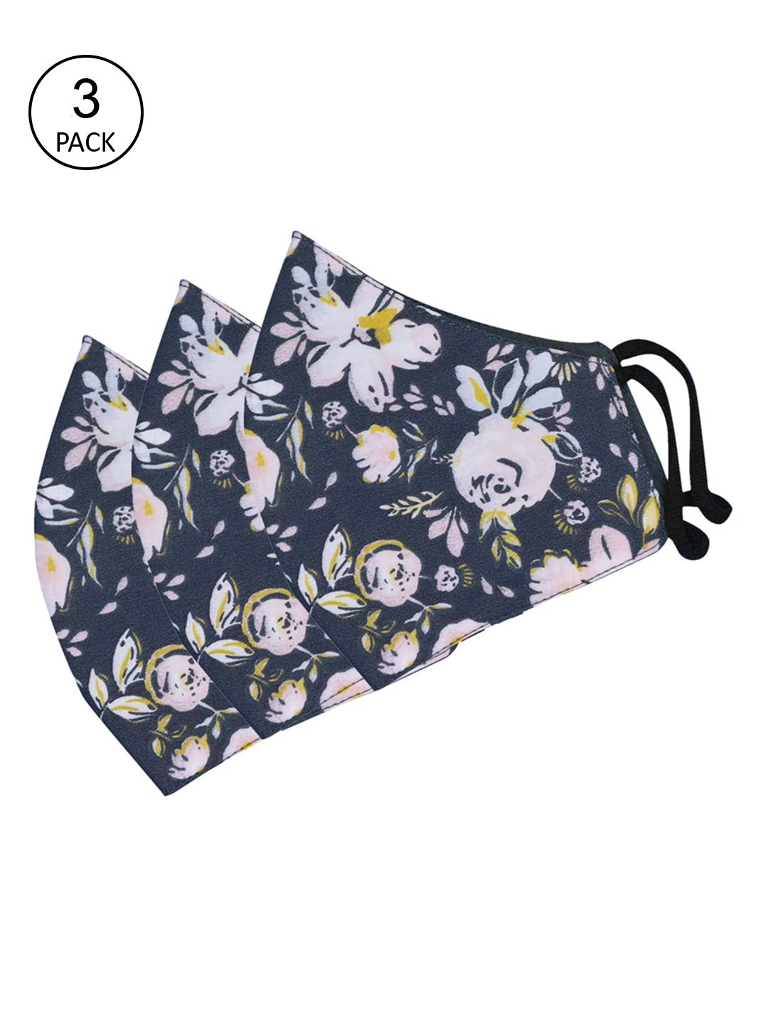 Tossido Pack Of 2 Navy Blue & White Floral Printed 3-Ply 100% Cotton Reusable Cloth Masks Price in India