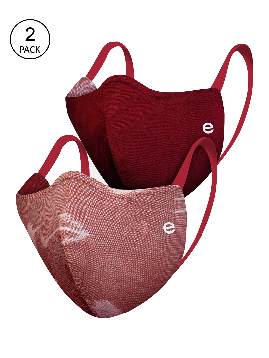 Enamor Pack Of 2 Maroon & Pink 3-Ply MA02 Reversible Reusable Ikat Craft Cloth Masks Price in India