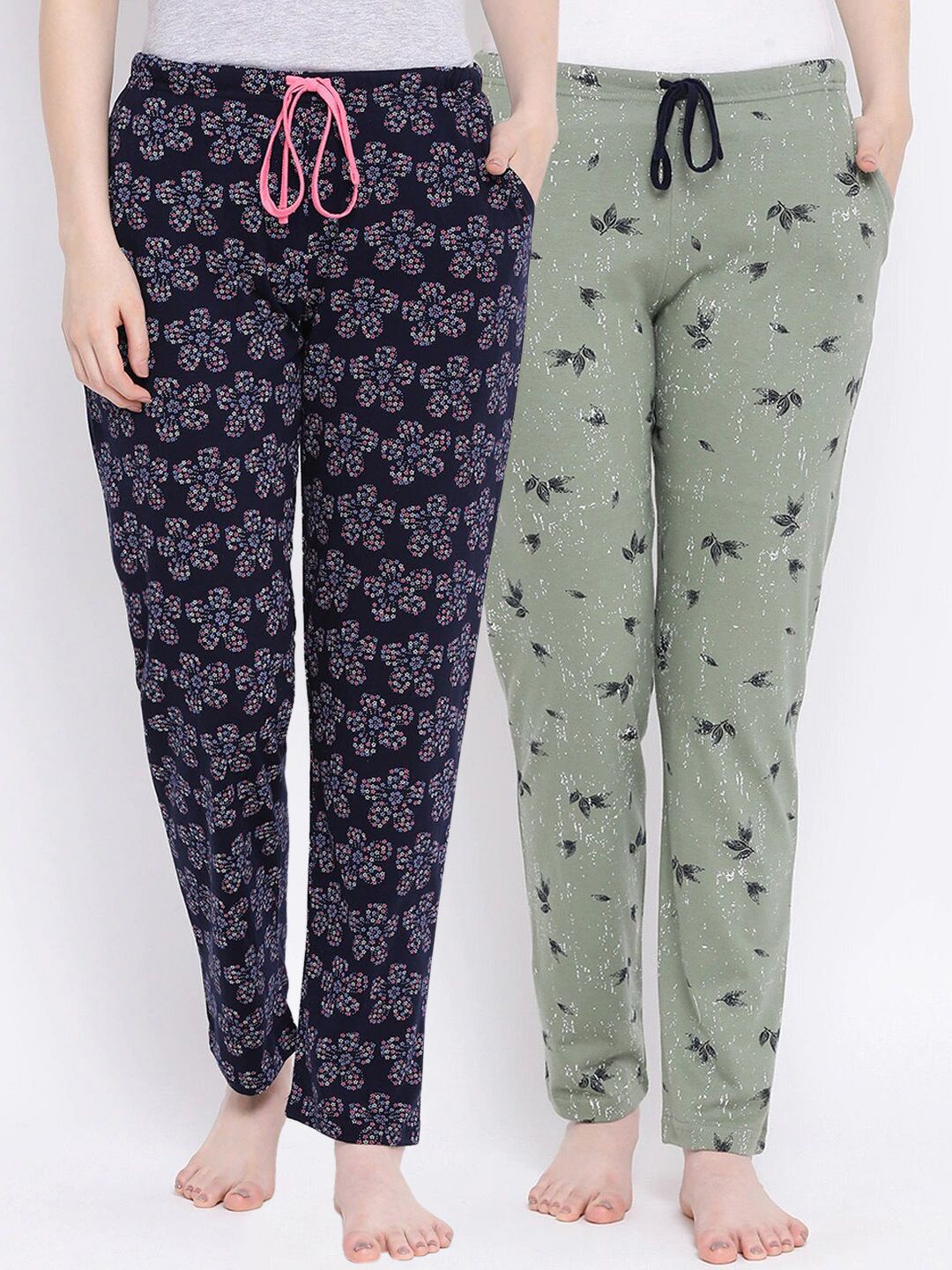 Kanvin Women Pack of 2 Printed Pure Cotton Lounge Pants PJ1064+PJ1122 Price in India