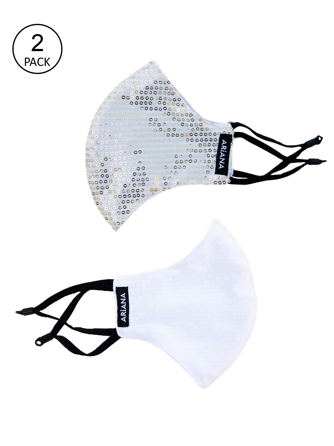 Ariana Women Pack Of 2 White Sequence Embroidered 2-Ply Reusable Cloth Face Masks Price in India