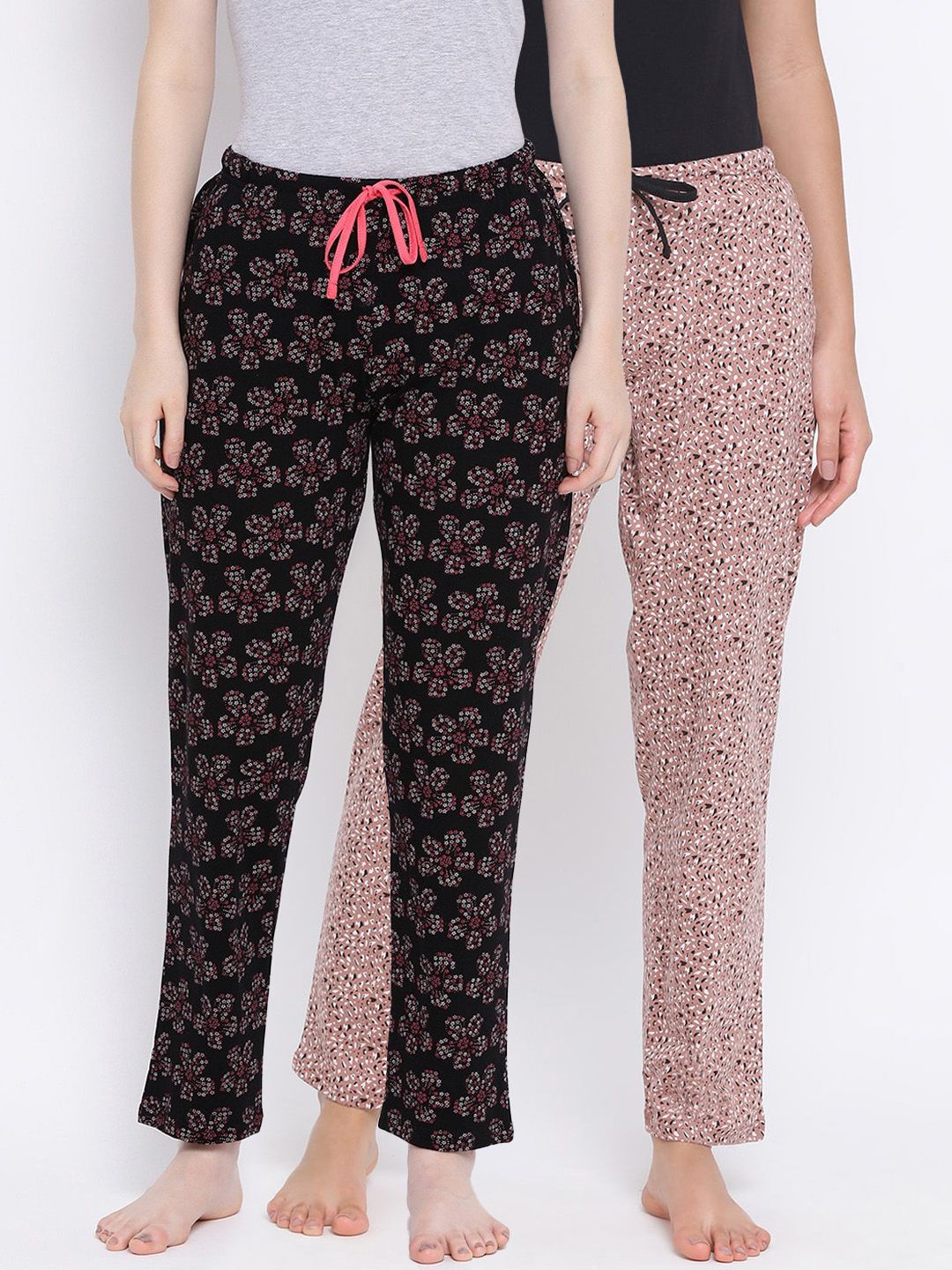 Kanvin Women Pack Of 2 Printed Pure Cotton Lounge Pants PJ1065+PJ1111 Price in India