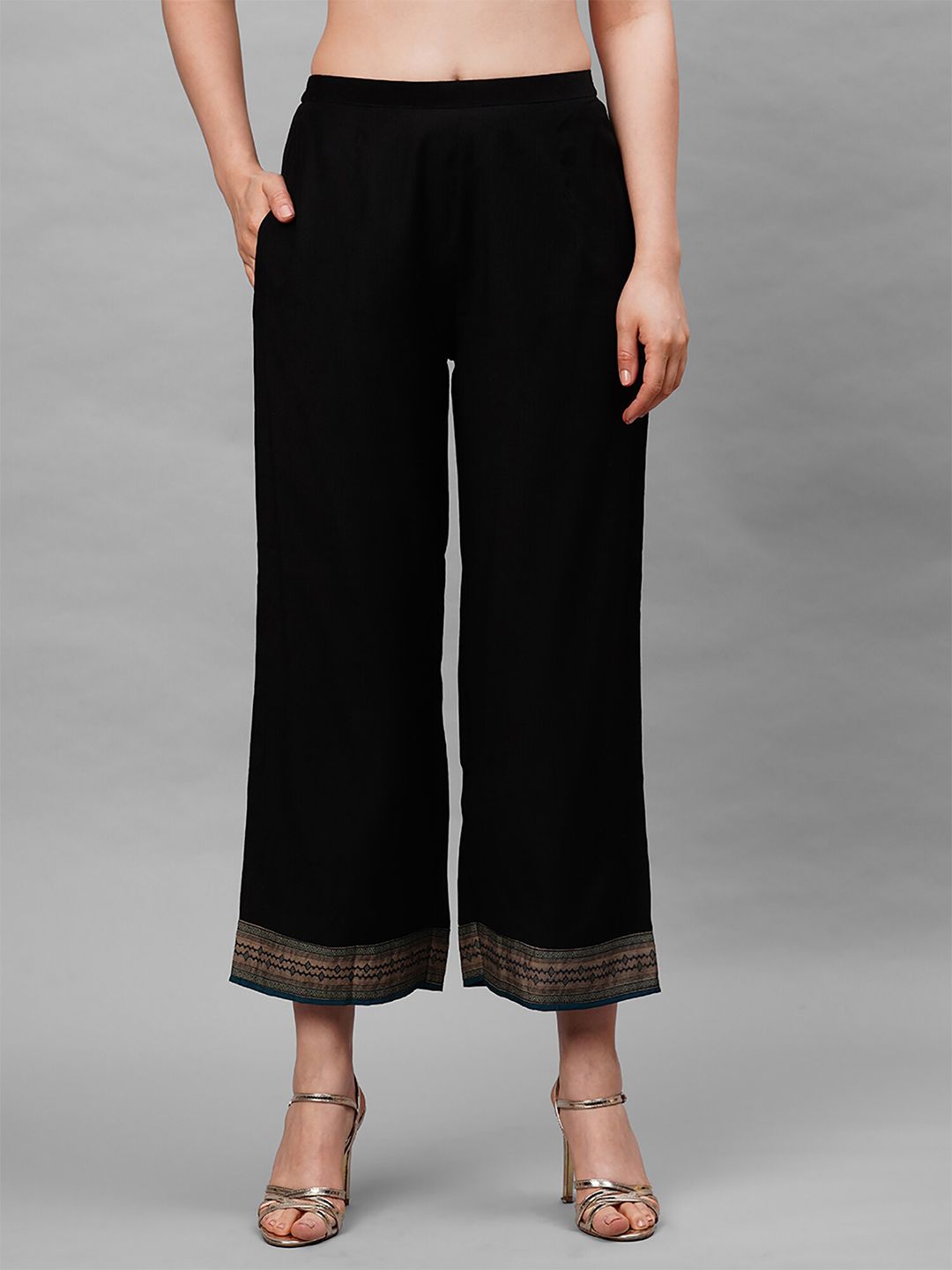 Indo Era Women Black Solid Straight Palazzos Price in India