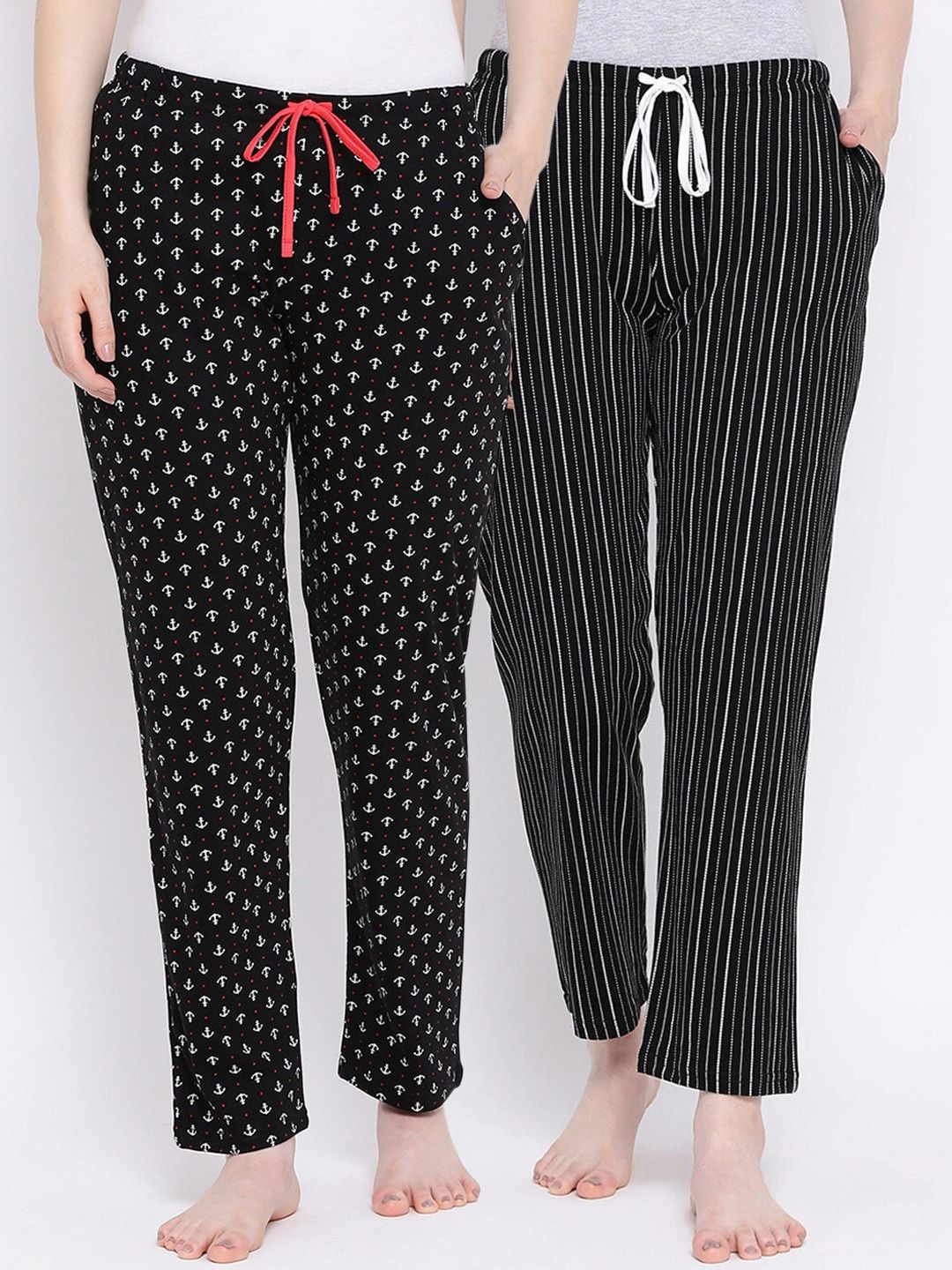 Kanvin Women Pack Of 2 Printed Pure Cotton Lounge Pants PJ1070+PJ1077 Price in India