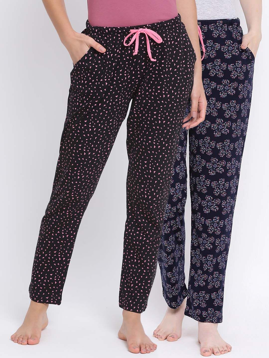 Kanvin Women Pack Of 2 Printed Pure Cotton Lounge Pants PJ1064+PJ1124 Price in India