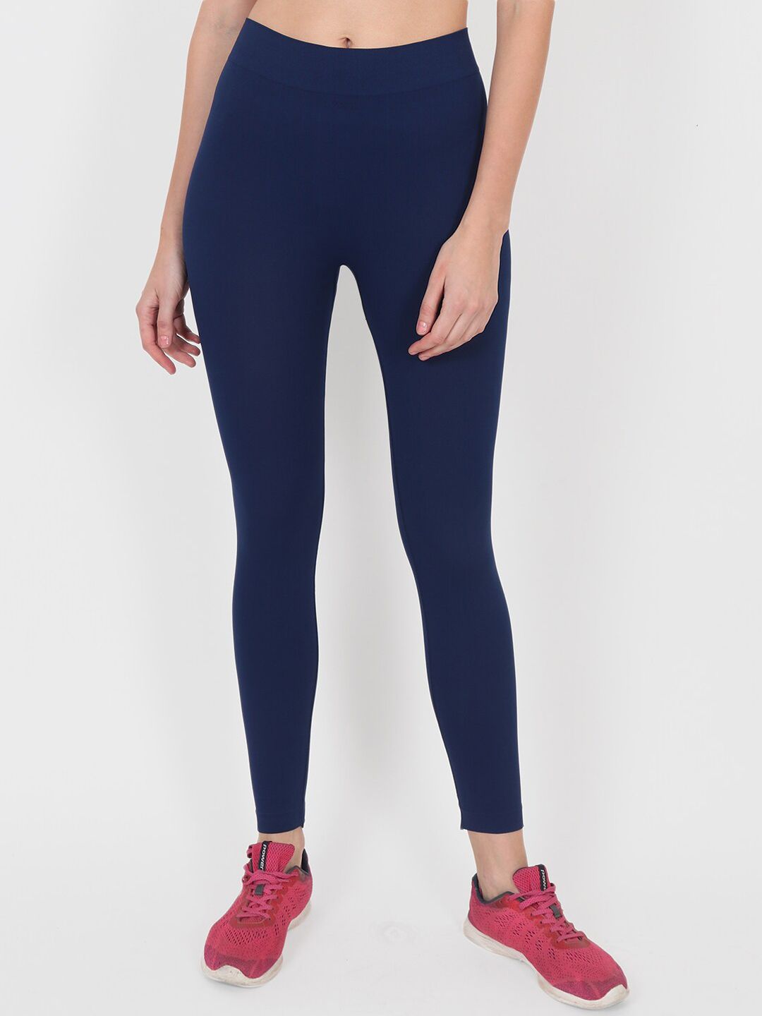 Beau Design Women Navy Blue Solid Seamless Yoga/Sports Tights Price in India