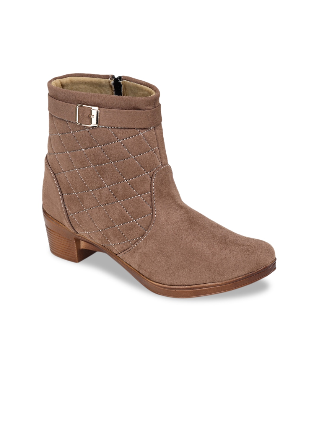 TRASE Women Beige Woven Design Heeled Boots Price in India