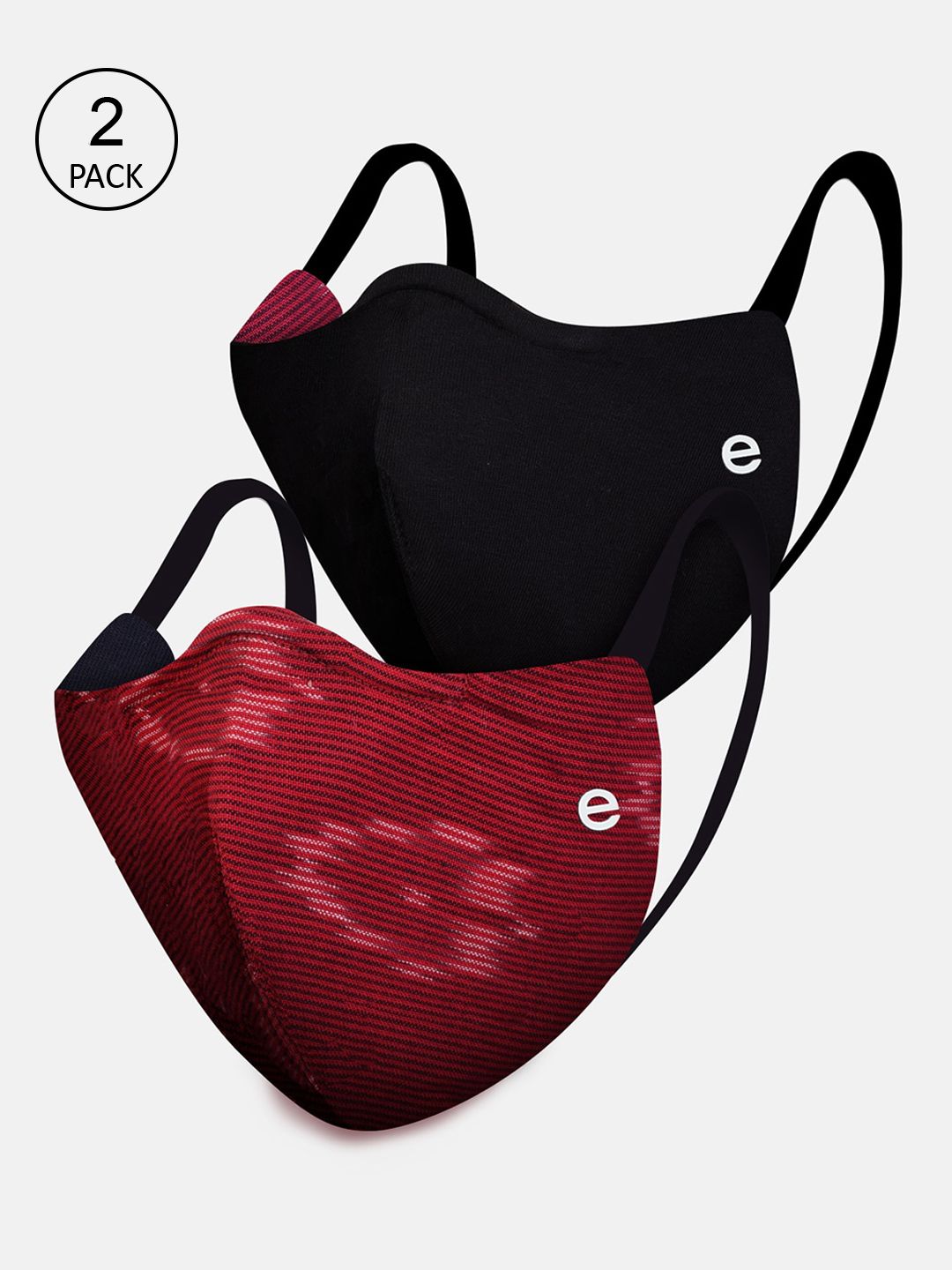 Enamor Women Pack Of 2 Maroon & Black Printed Reversible 3-Ply Cotton Cloth Masks Price in India