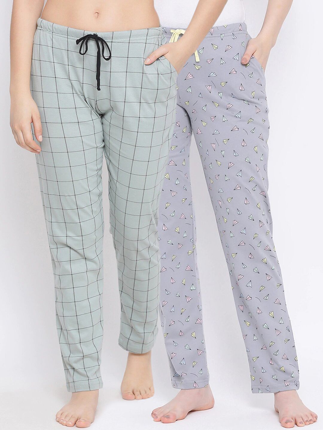 Kanvin Women Pack Of 2 Printed Pure Cotton Lounge Pants PJ1069+PJ1088 Price in India